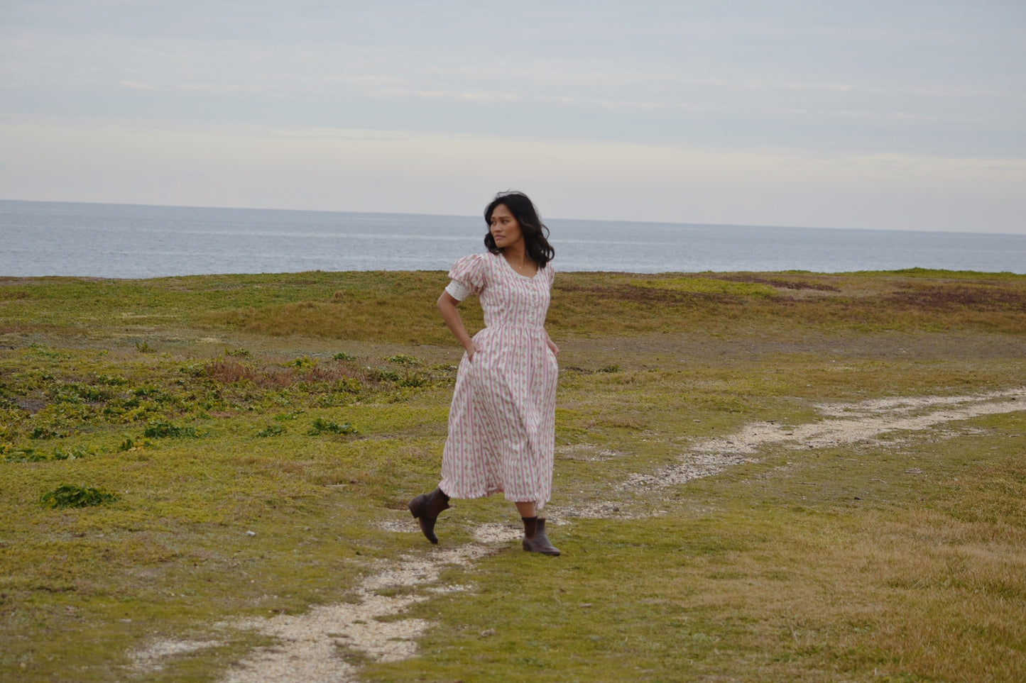 SECOND - 100% RECYCLED COTTON - AURELIA DRESS IN ROSE VINTAGE WALLPAPER