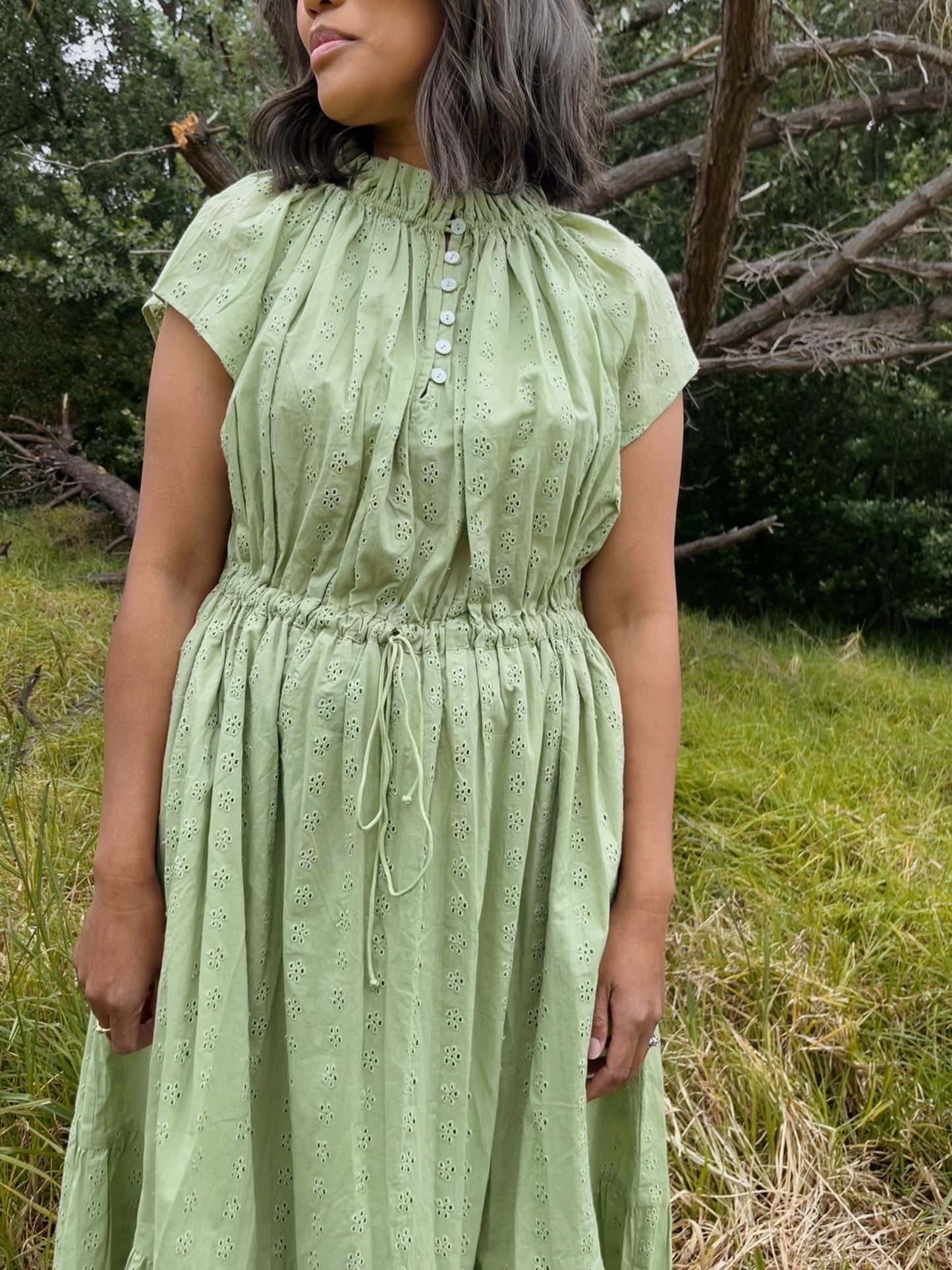 100% RECYCLED COTTON - ISABEL DRESS SAGE COTTON LACE