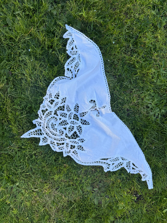 REWORKED - WHITE COTTON BATTENBURG HEAD SCARF