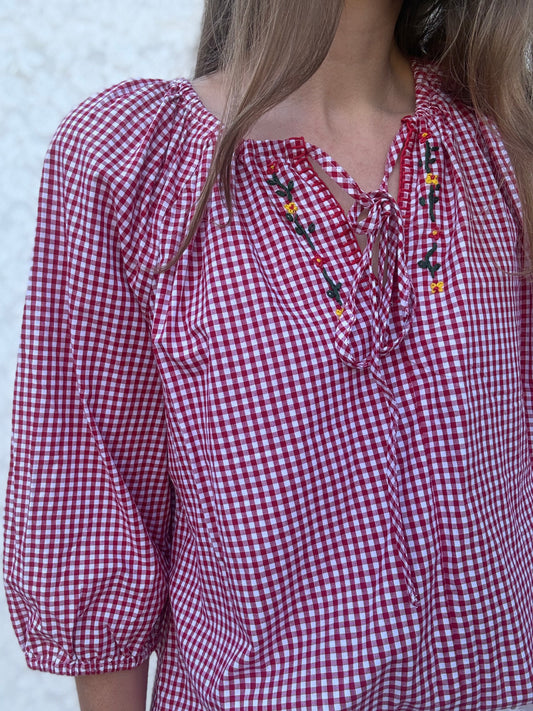 ANYA SMOCK BLOUSE RED GINGHAM