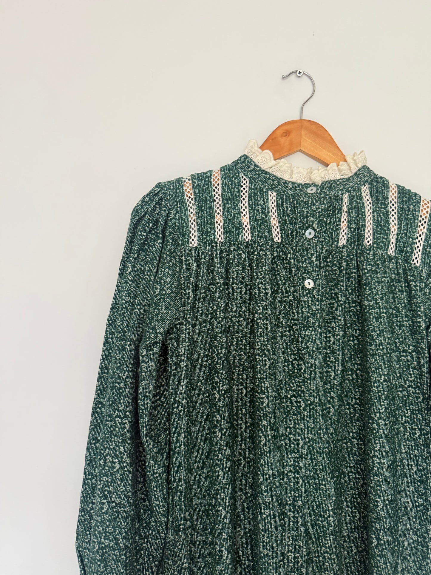 PRELOVED - 100% RECYCLED COTTON CORDUROY - CLOTHILDE DRESS FOREST GREEN MIDI XS