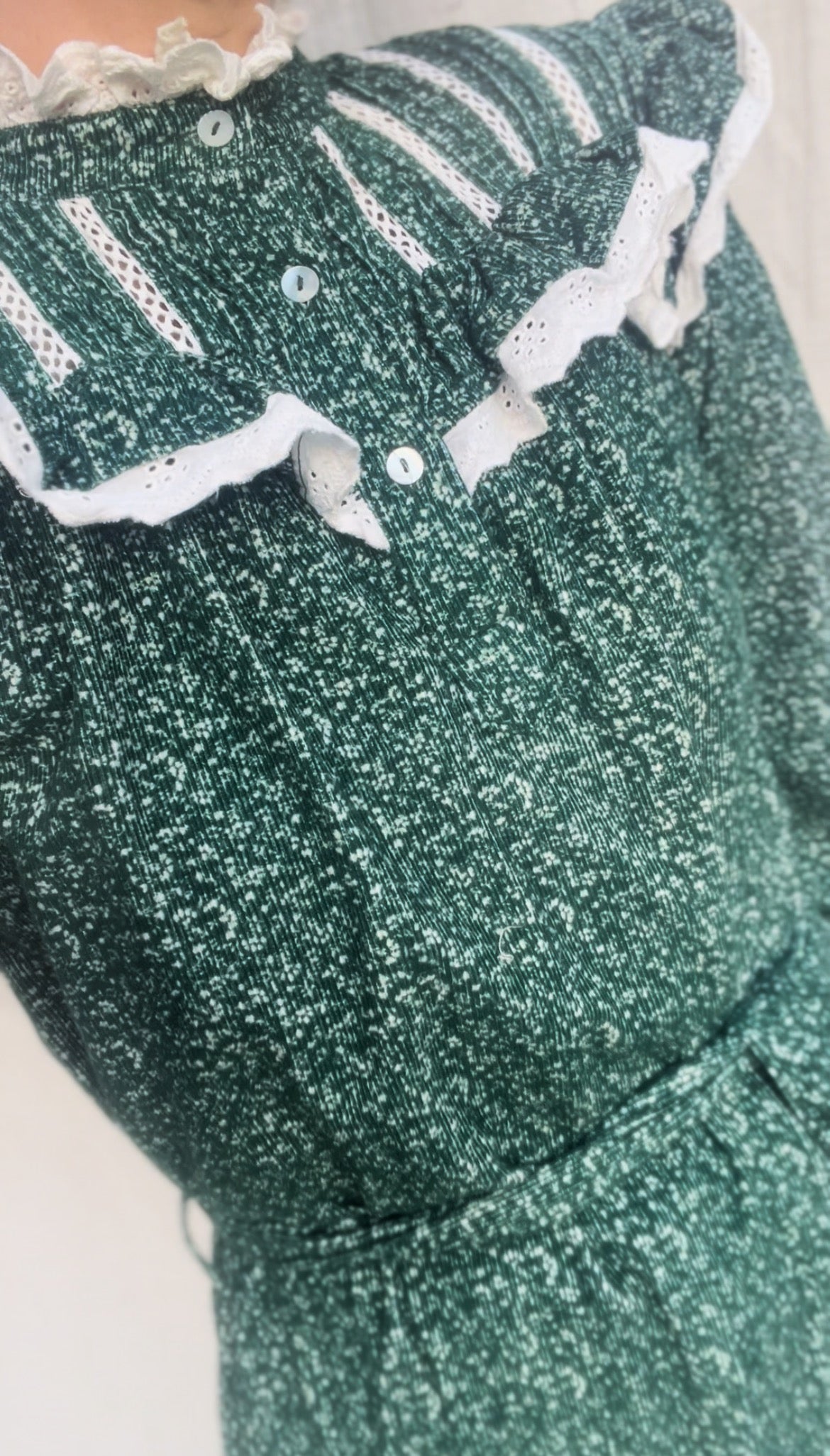 100% RECYCLED COTTON CORDUROY - CLOTHILDE DRESS FOREST GREEN FLORAL
