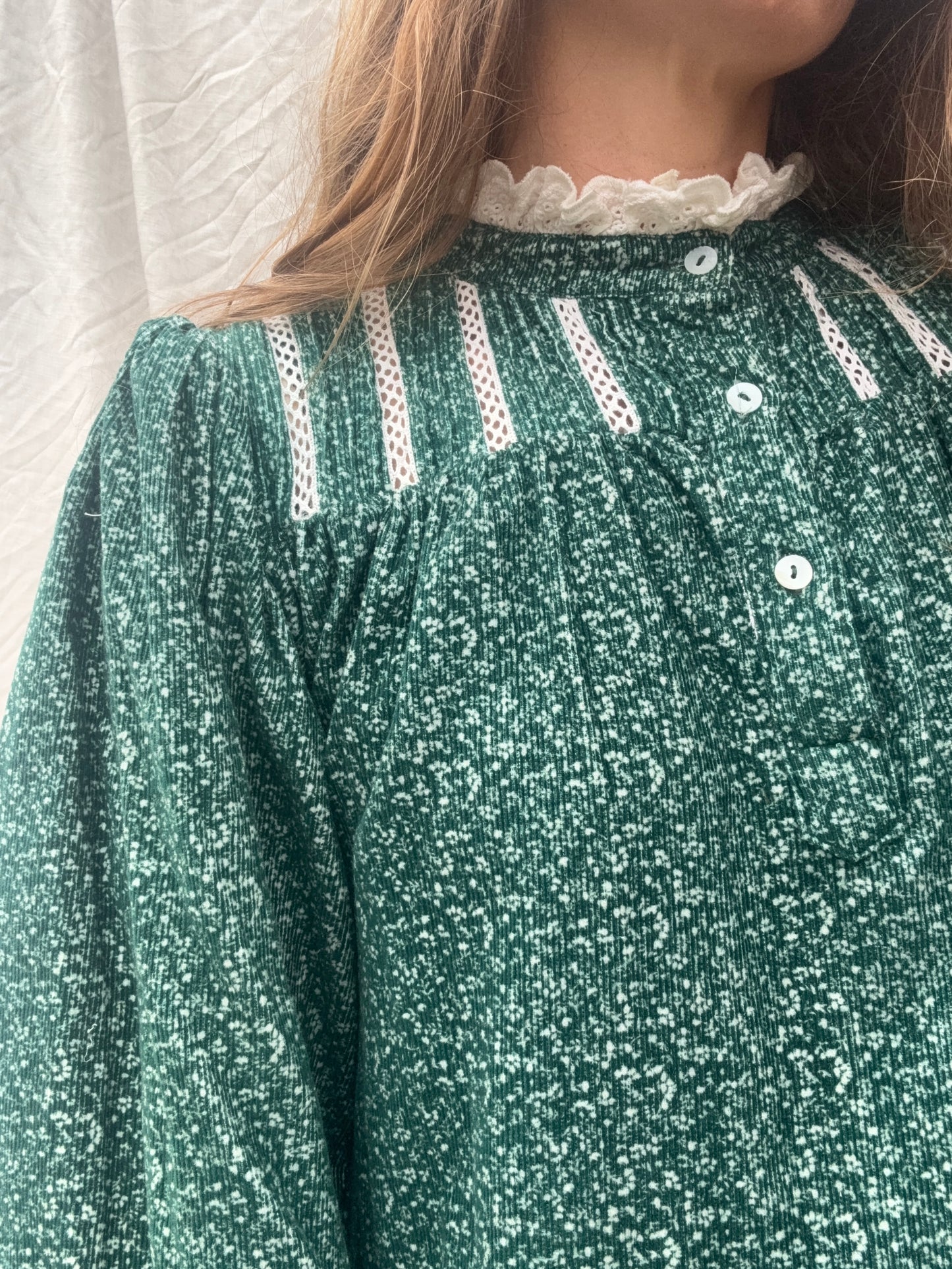 100% RECYCLED COTTON CORDUROY - CLOTHILDE DRESS FOREST GREEN MIDI
