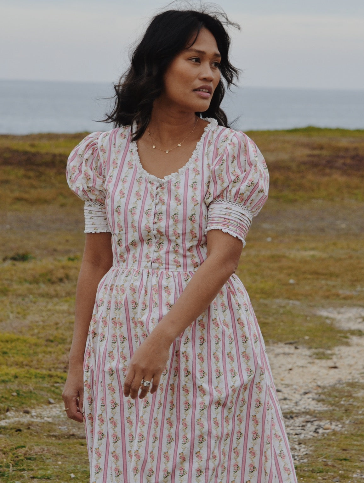 SECOND - 100% RECYCLED COTTON - AURELIA DRESS IN ROSE VINTAGE WALLPAPER