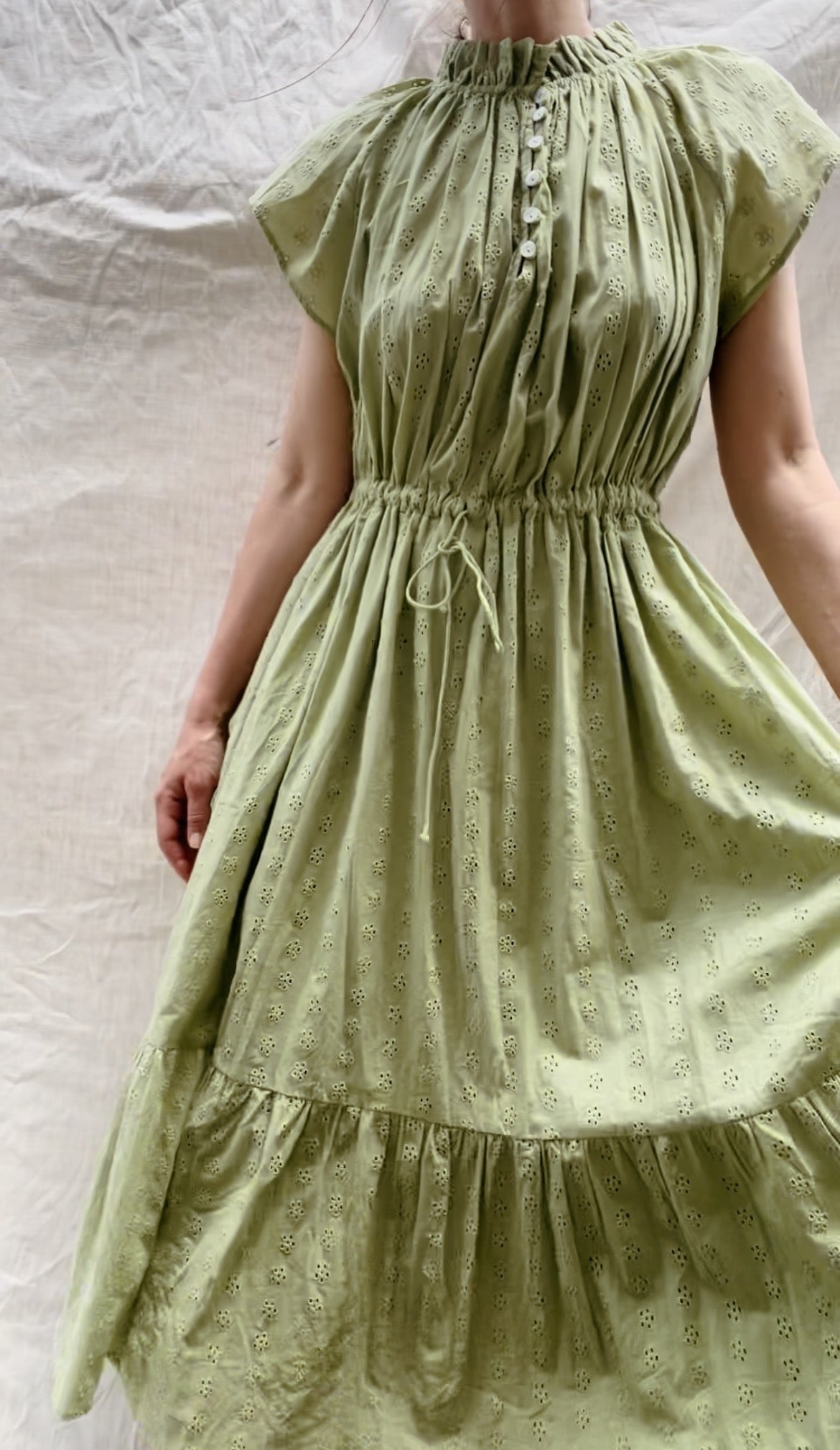 100% RECYCLED COTTON - ISABEL DRESS SAGE COTTON LACE