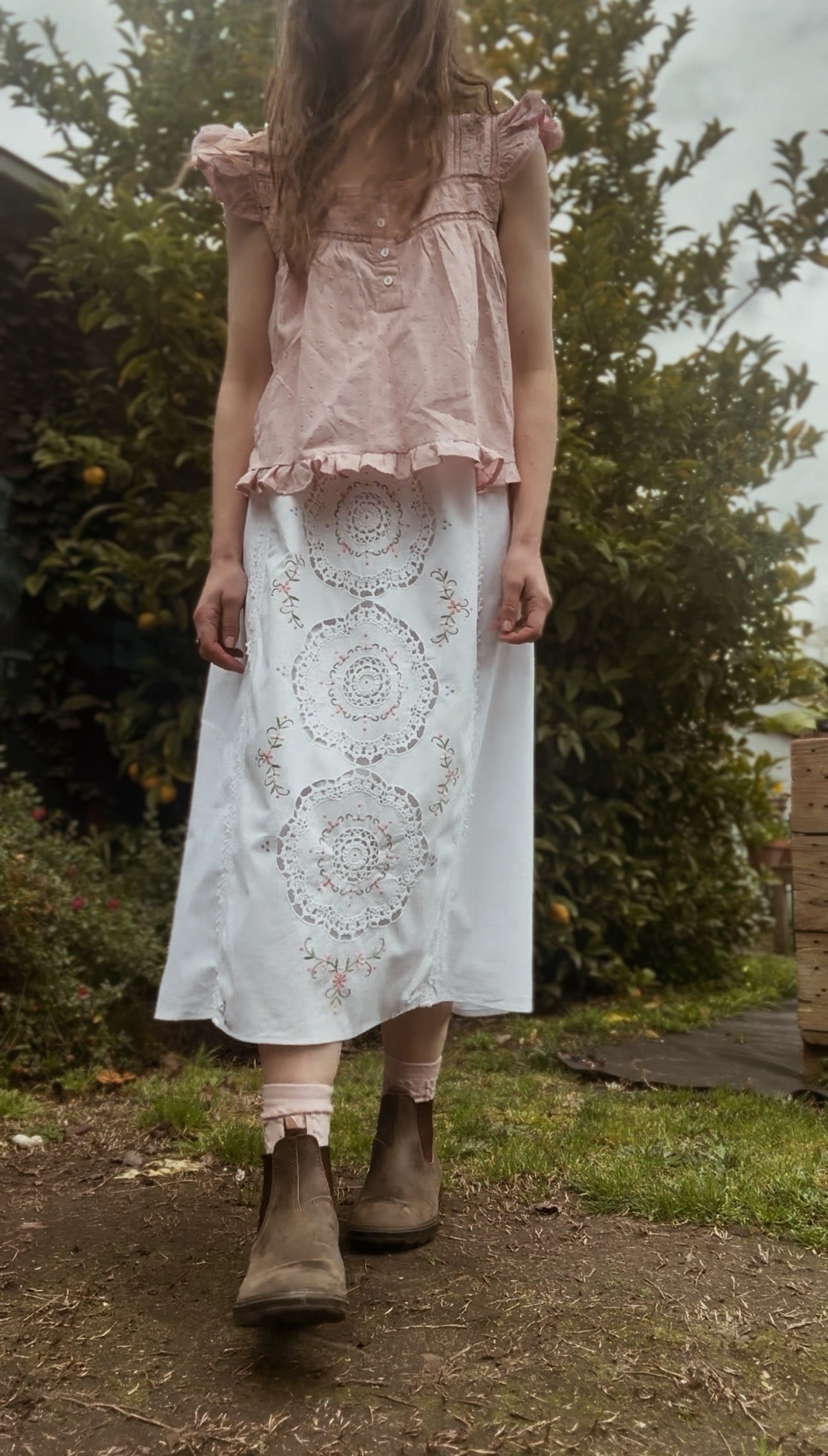 ONE OF A KIND CROCHET MEDALLION MIDI SKIRT M-L