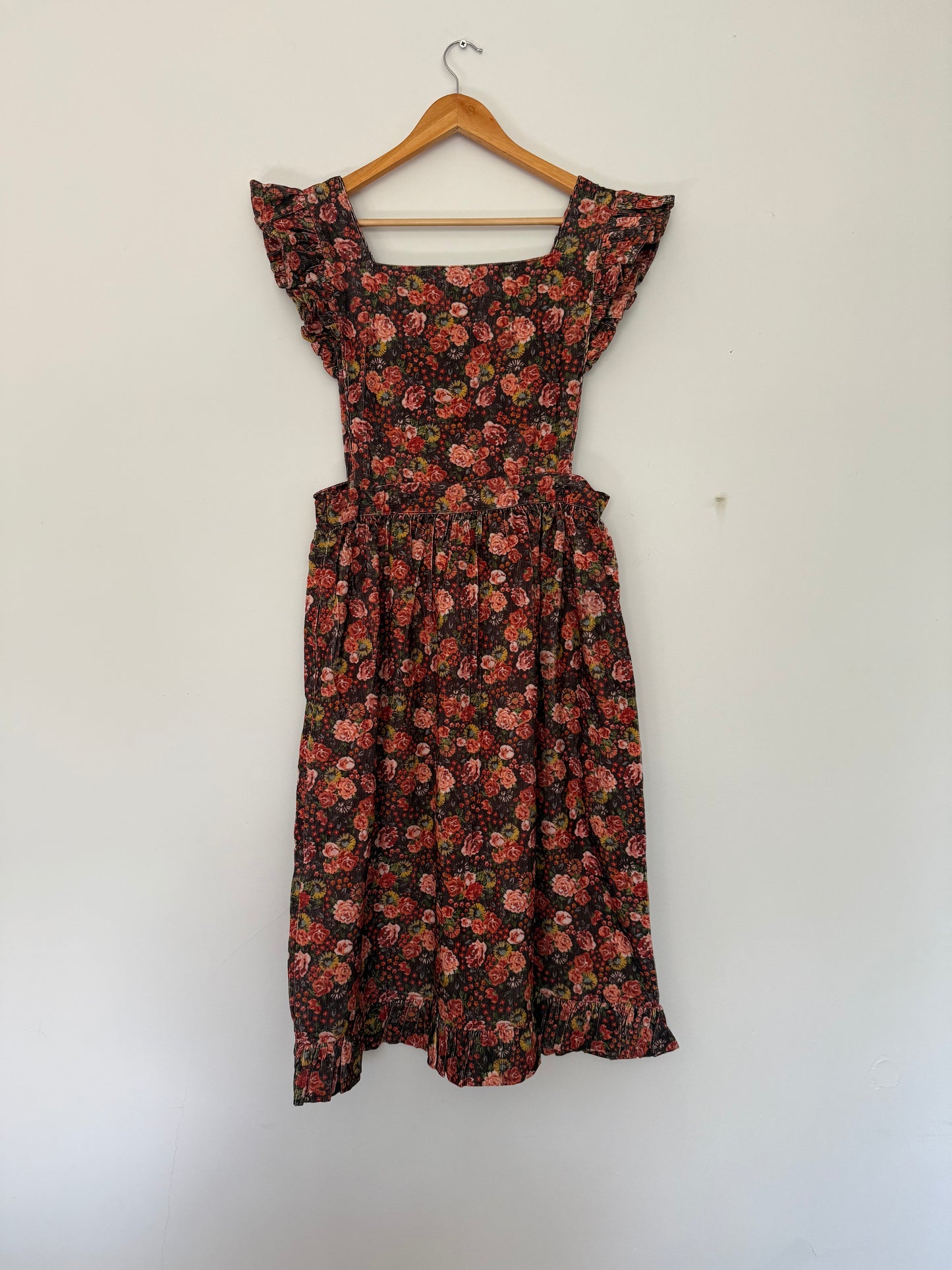 SECOND - 100% RECYCLED COTTON - AUTUMNAL ANOUK RUFFLE PINAFORE/SKIRT CORDUROY M