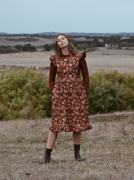 100% RECYCLED COTTON - AUTUMNAL ANOUK RUFFLE PINAFORE/SKIRT CORDUROY