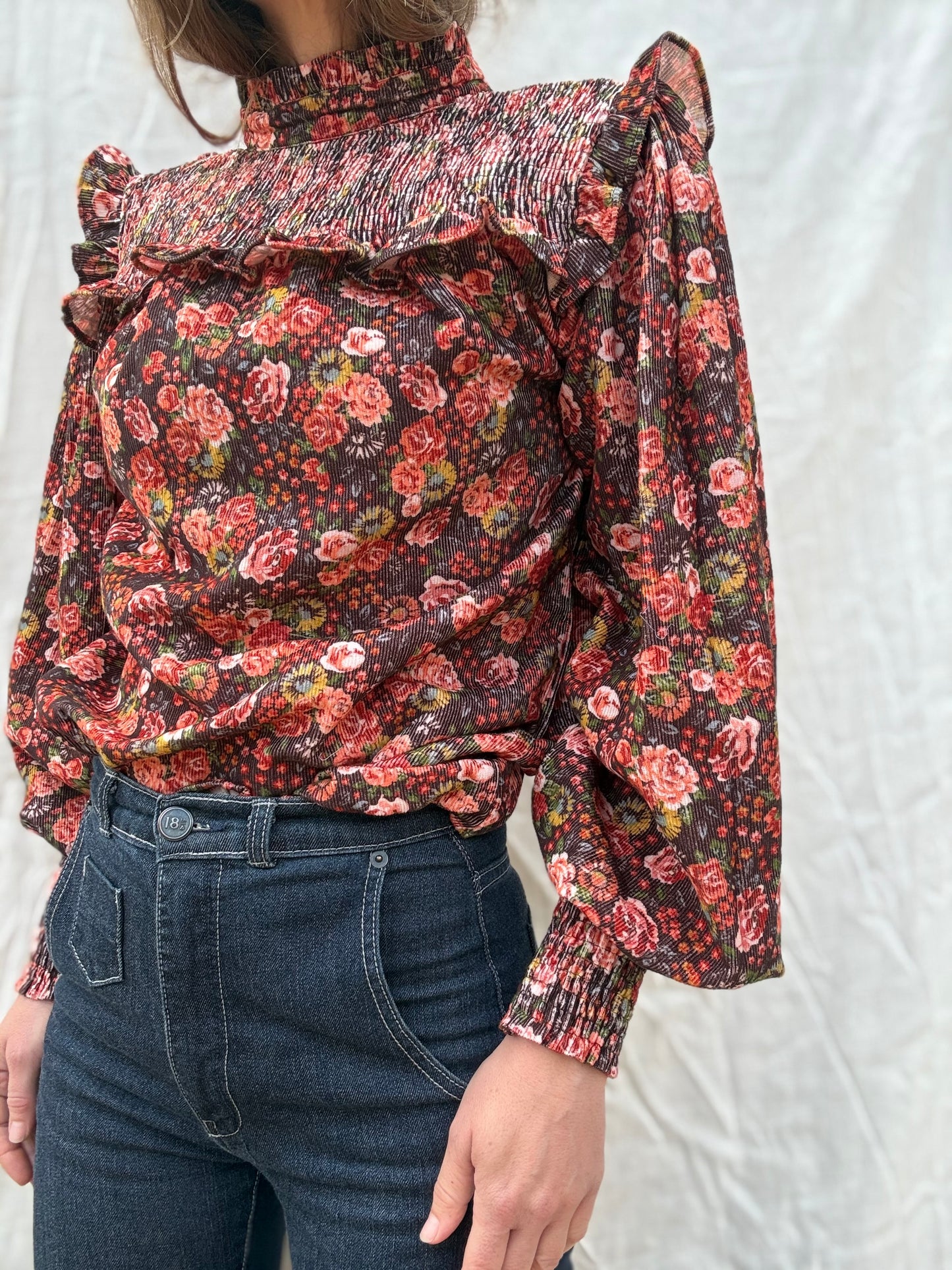 SECOND - 100% RECYCLED COTTON CORDUROY- BAMBI BLOUSE AUTUMNAL FLORAL XL