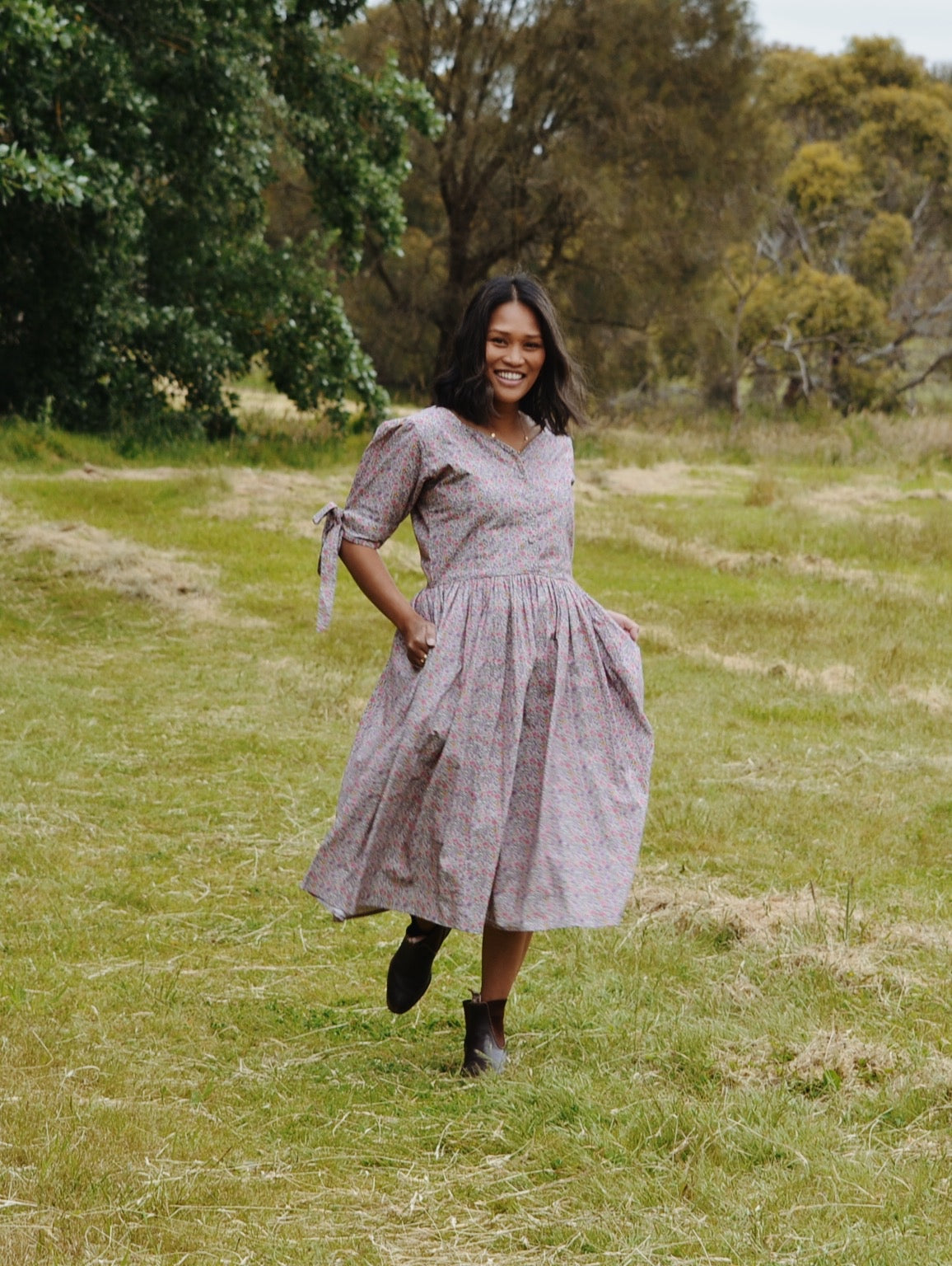 100% RECYCLED COTTON - - SOPHIE DRESS LILAC FLORAL