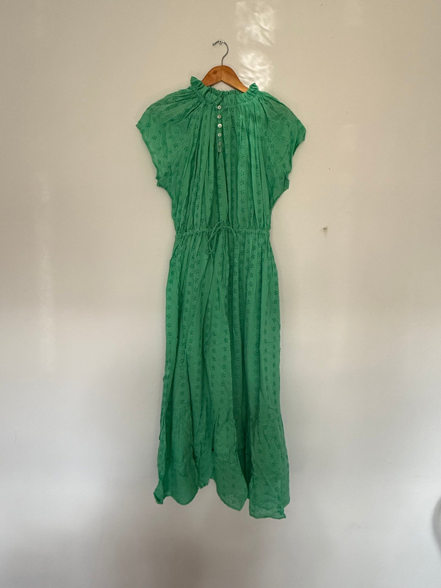 PRELOVED - 100% RECYCLED COTTON - ISABEL DRESS JADE GREEN COTTON LACE - L