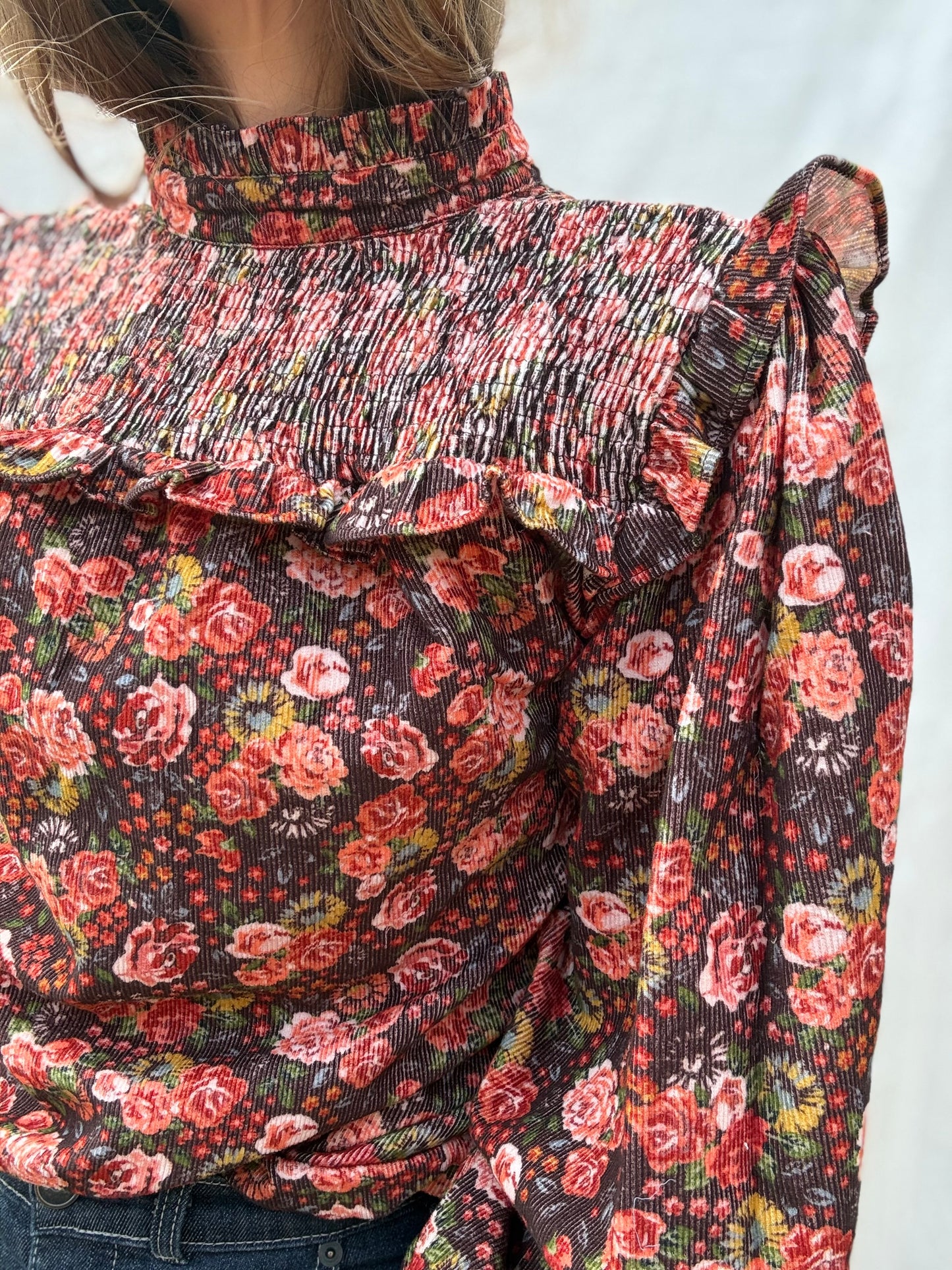 SECOND - 100% RECYCLED COTTON CORDUROY- BAMBI BLOUSE AUTUMNAL FLORAL XL
