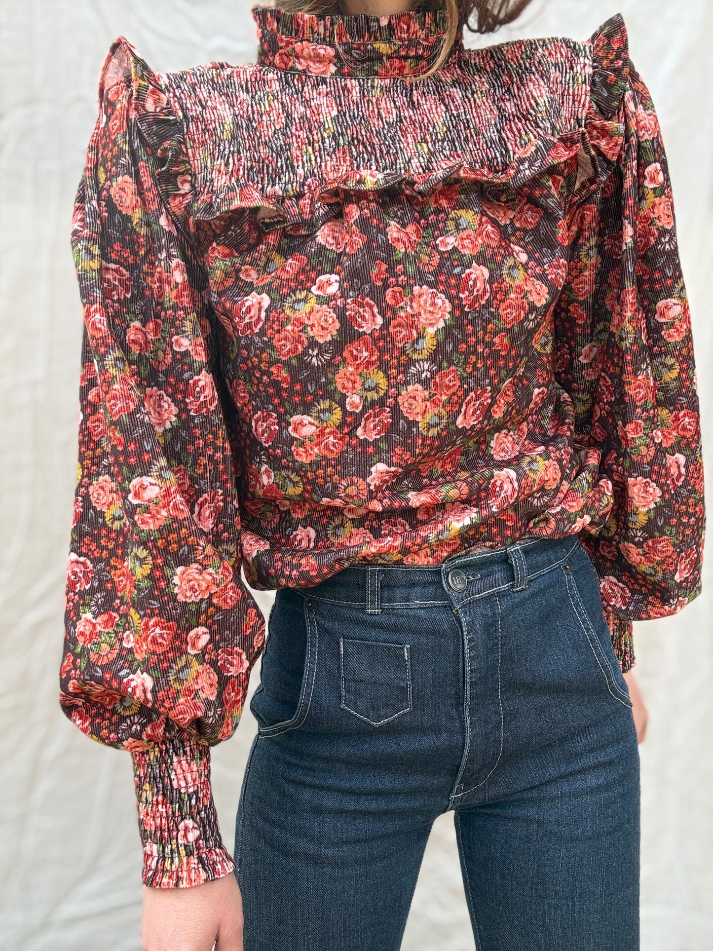 SECOND - 100% RECYCLED COTTON CORDUROY- BAMBI BLOUSE AUTUMNAL FLORAL XL