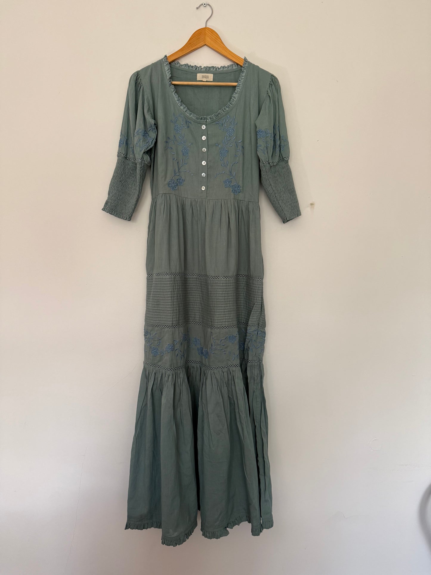 PRELOVED AUGUSTINE MAXI DRESS DUSTY TEAL XS NO BELT