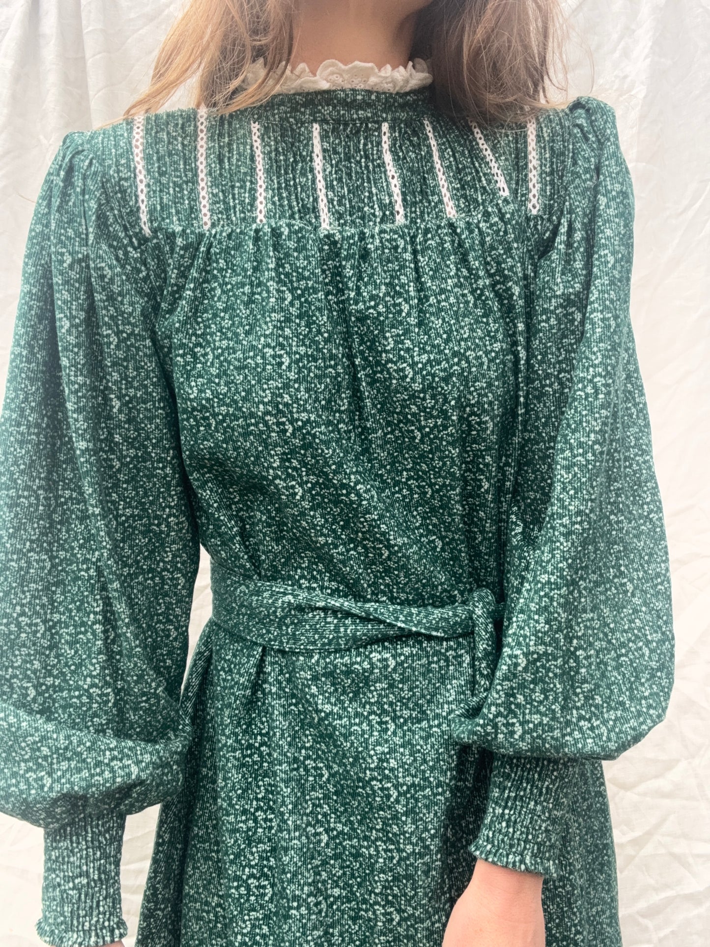 100% RECYCLED COTTON CORDUROY - CLOTHILDE DRESS FOREST GREEN MIDI