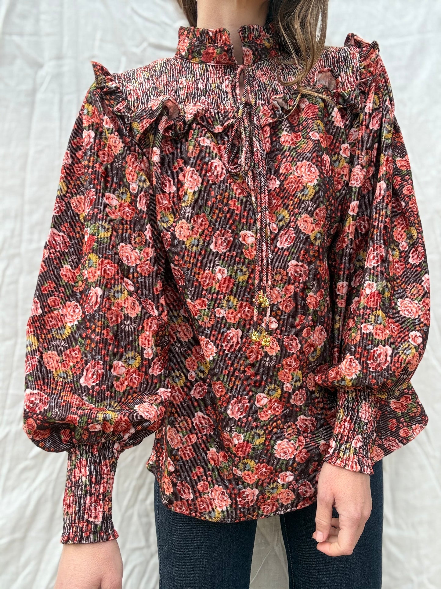 SECOND - 100% RECYCLED COTTON CORDUROY- BAMBI BLOUSE AUTUMNAL FLORAL XL