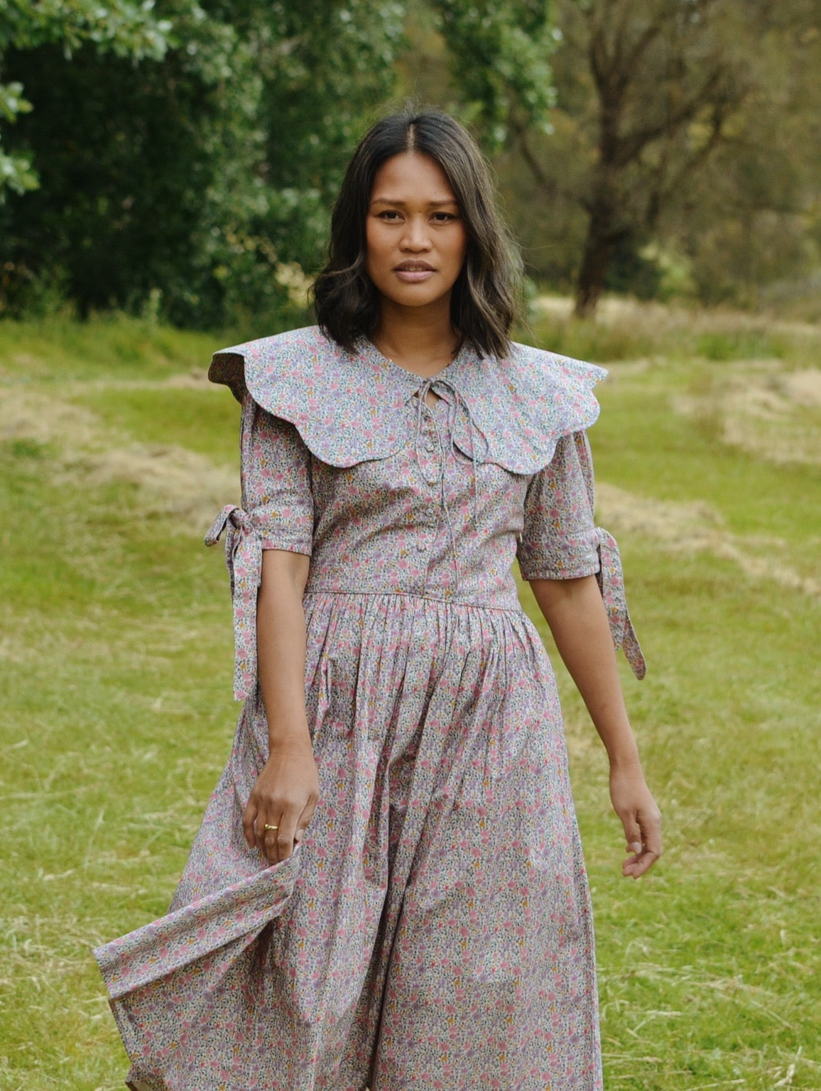 100% RECYCLED COTTON - - SOPHIE DRESS LILAC FLORAL