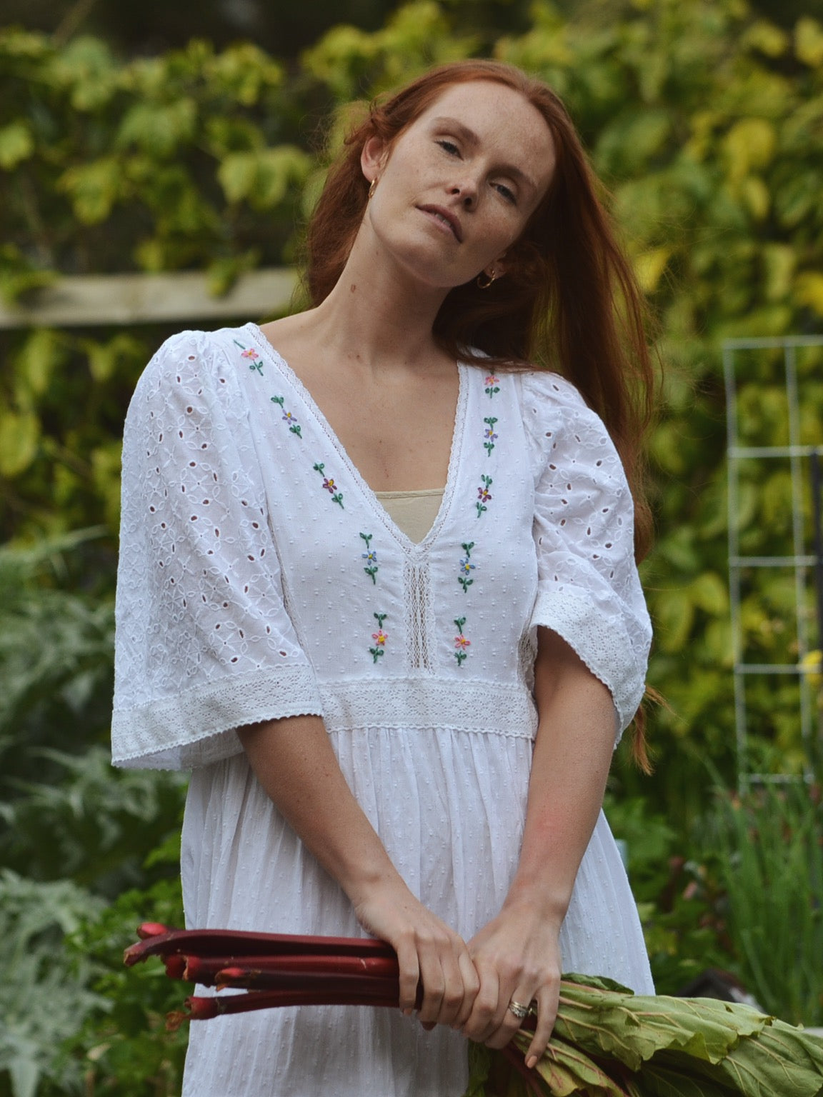 REWORKED COTTON LACE EMBROIDERED DRESS