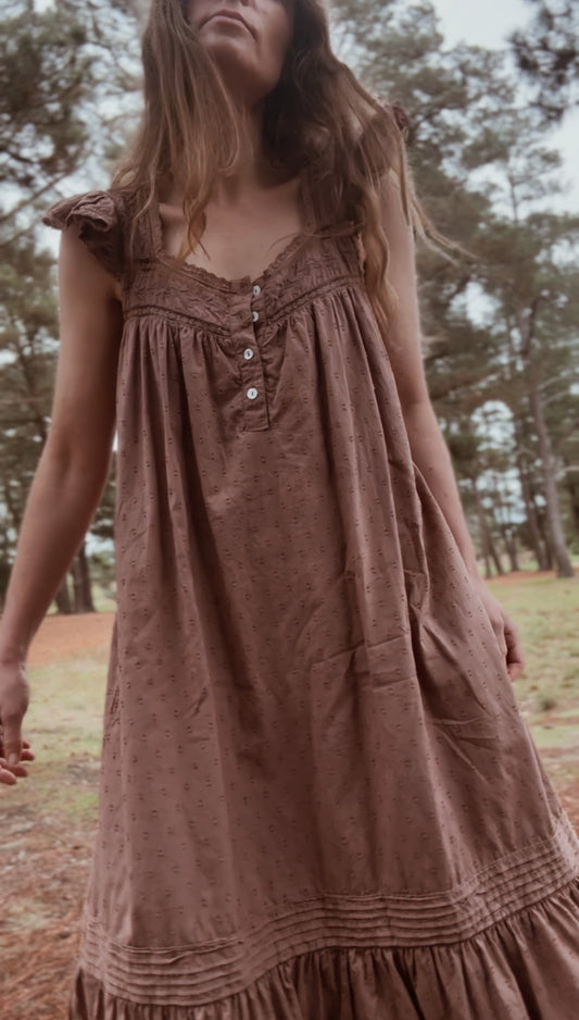 ONE ONLY - 100% RECYCLED COTTON - ALICE DRESS - CHOCOLATE XS