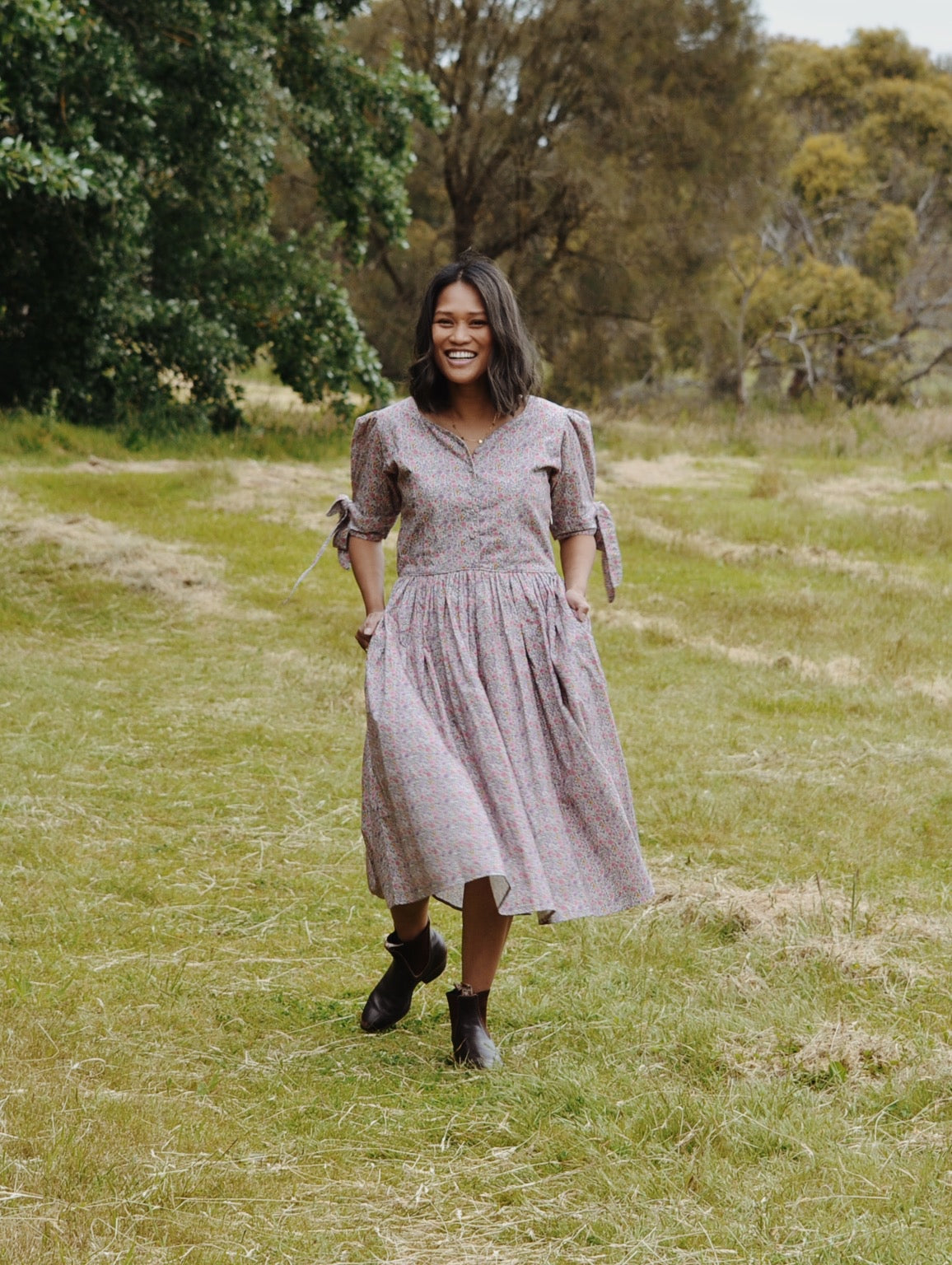 100% RECYCLED COTTON - - SOPHIE DRESS LILAC FLORAL