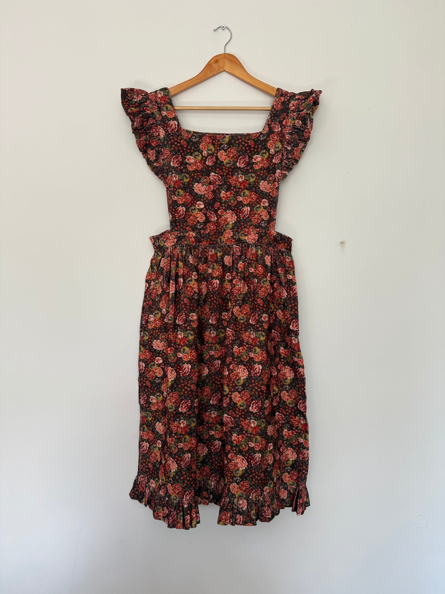 SECOND - 100% RECYCLED COTTON - AUTUMNAL ANOUK RUFFLE PINAFORE/SKIRT CORDUROY M