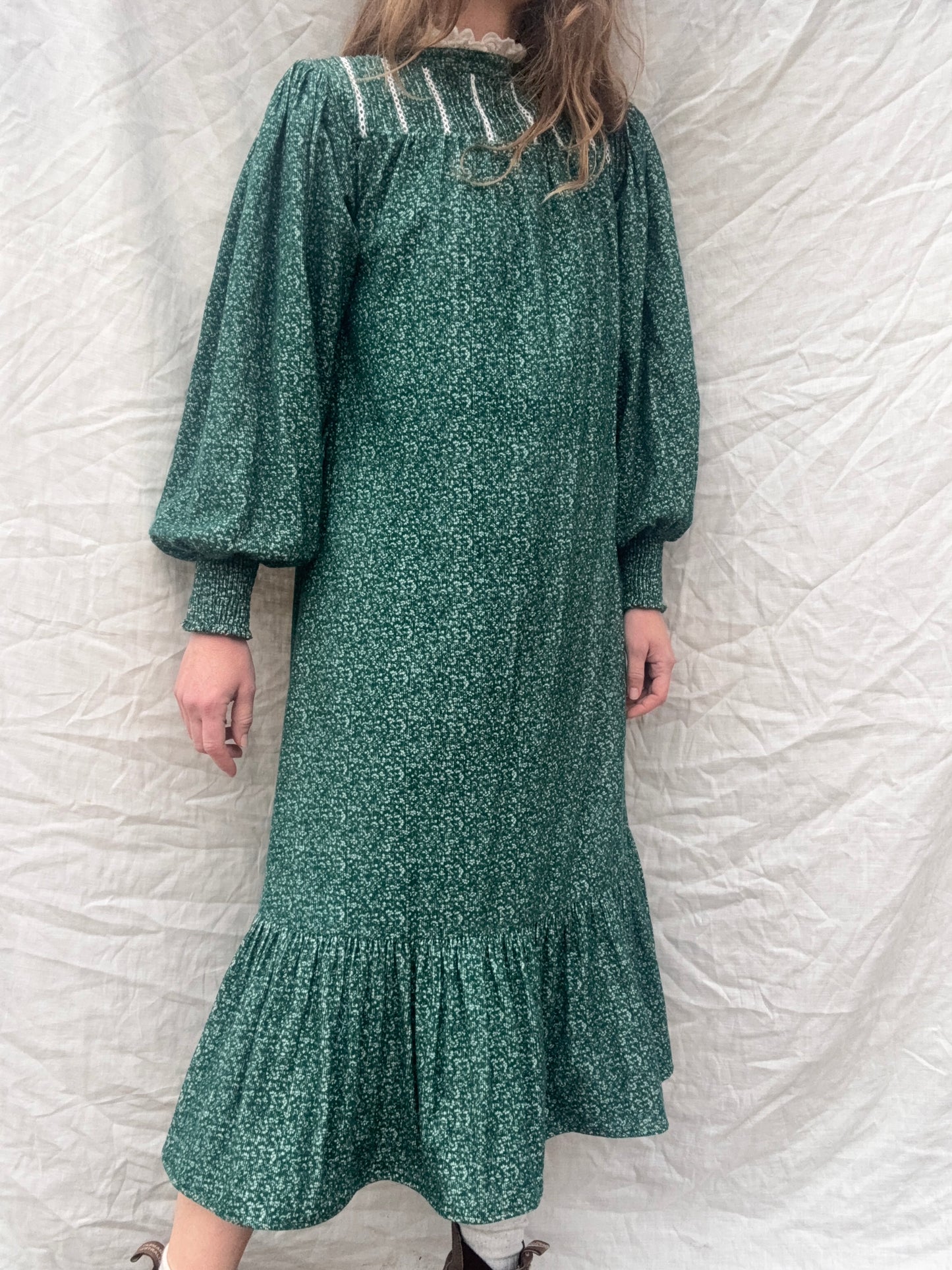 100% RECYCLED COTTON CORDUROY - CLOTHILDE DRESS FOREST GREEN MIDI