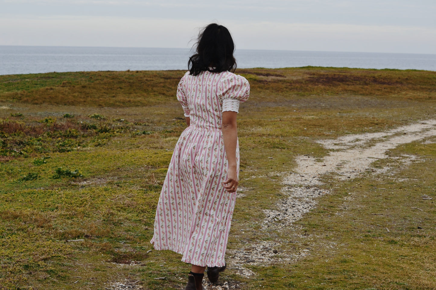 SECOND - 100% RECYCLED COTTON - AURELIA DRESS IN ROSE VINTAGE WALLPAPER