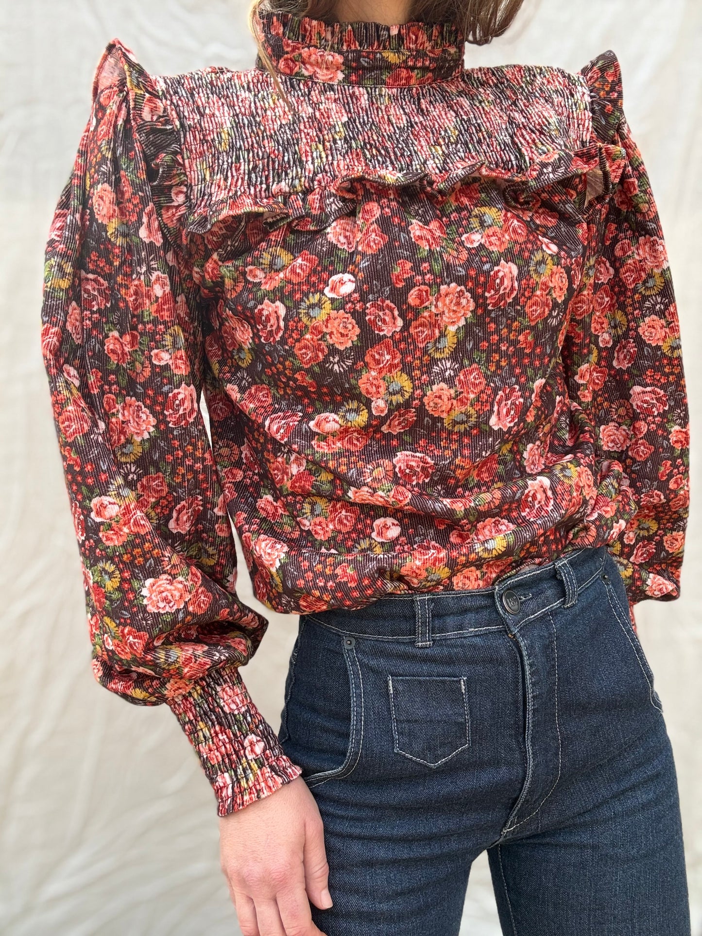SECOND - 100% RECYCLED COTTON CORDUROY- BAMBI BLOUSE AUTUMNAL FLORAL XL
