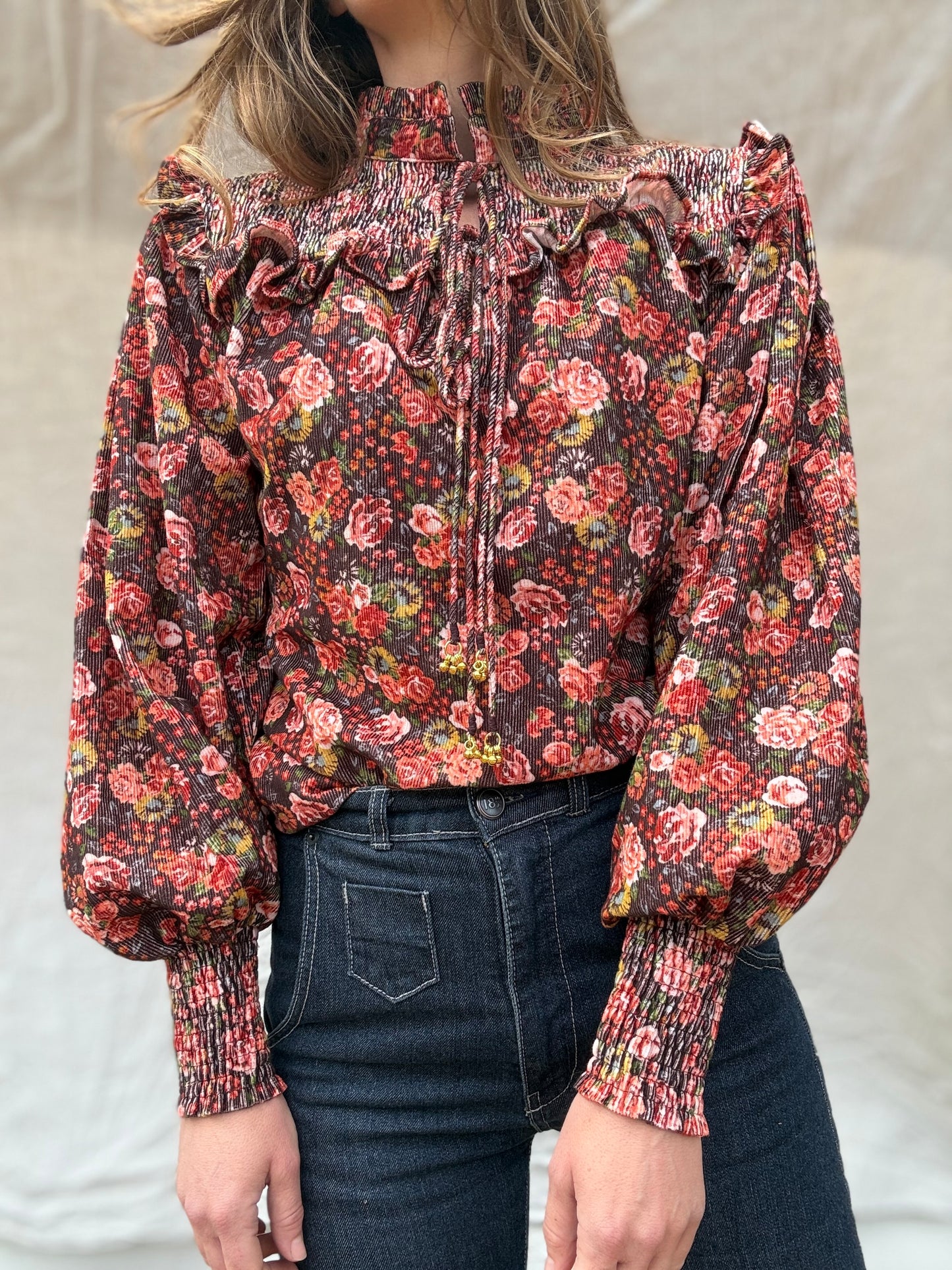 SECOND - 100% RECYCLED COTTON CORDUROY- BAMBI BLOUSE AUTUMNAL FLORAL XL