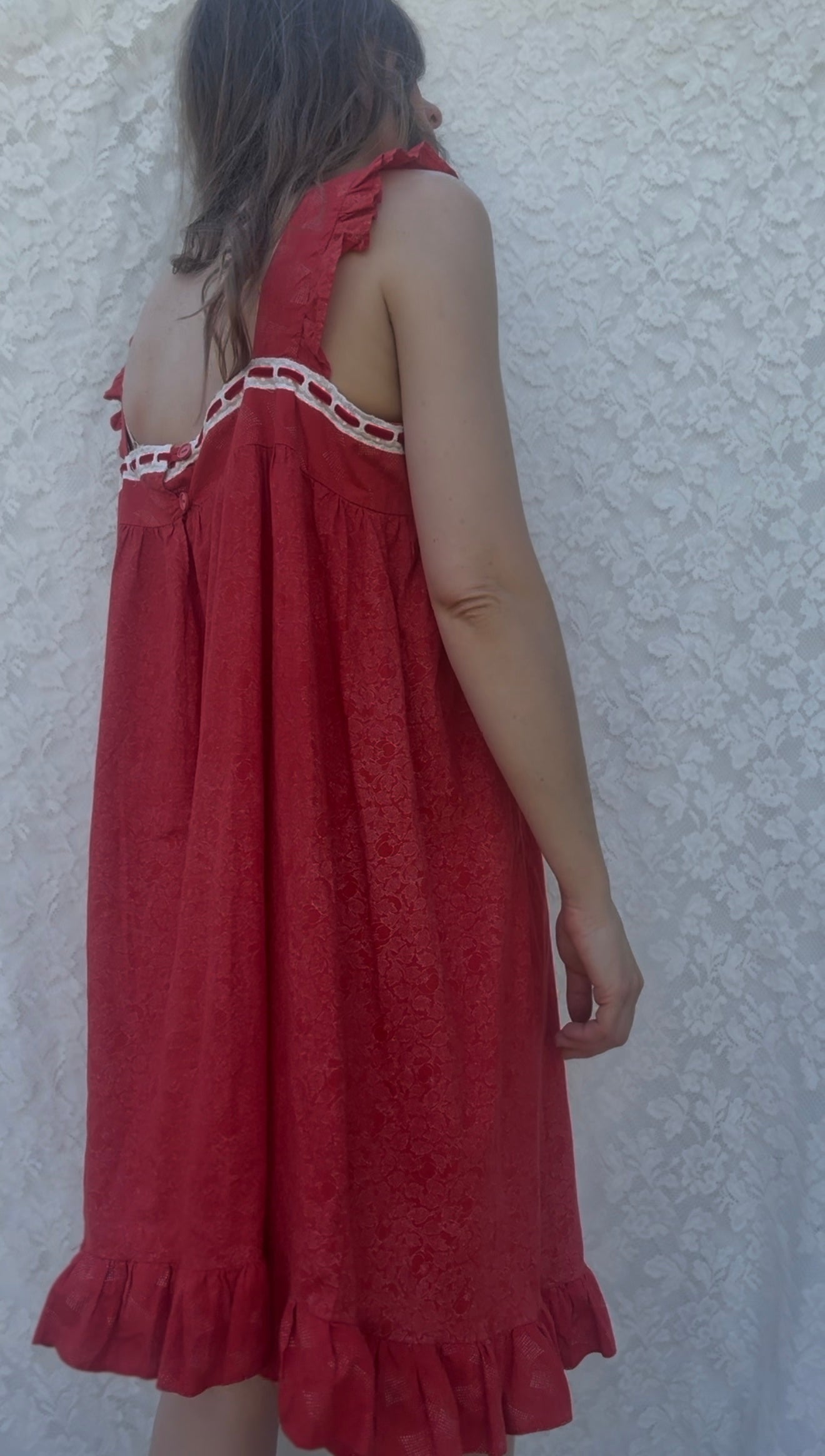 REWORKED - RED COTTON DAY DRESS 10-12
