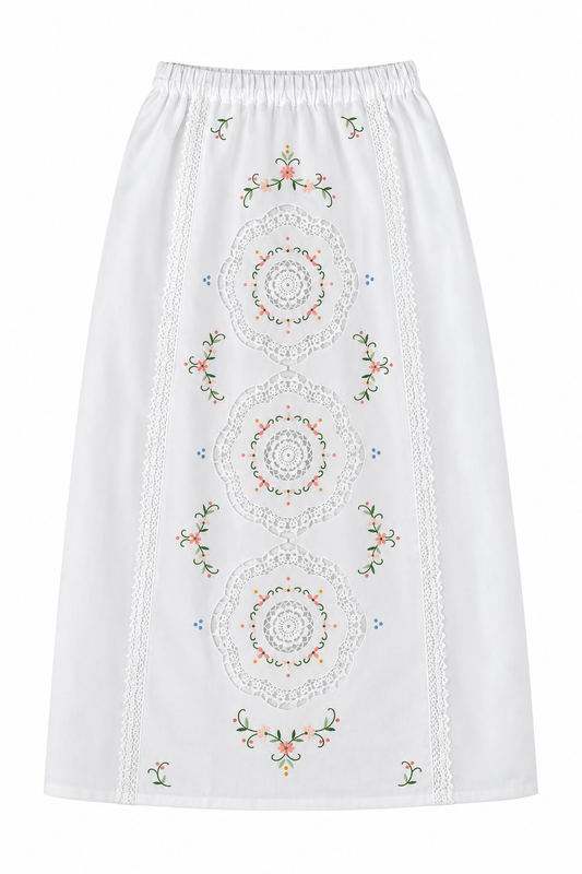 ONE OF A KIND CROCHET MEDALLION MIDI SKIRT M-L