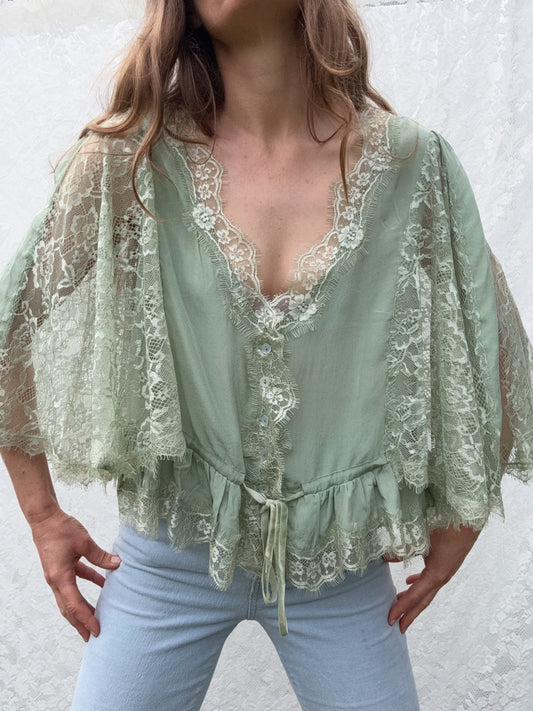 AMORET SILK CAPELET BLOUSE - SAGE