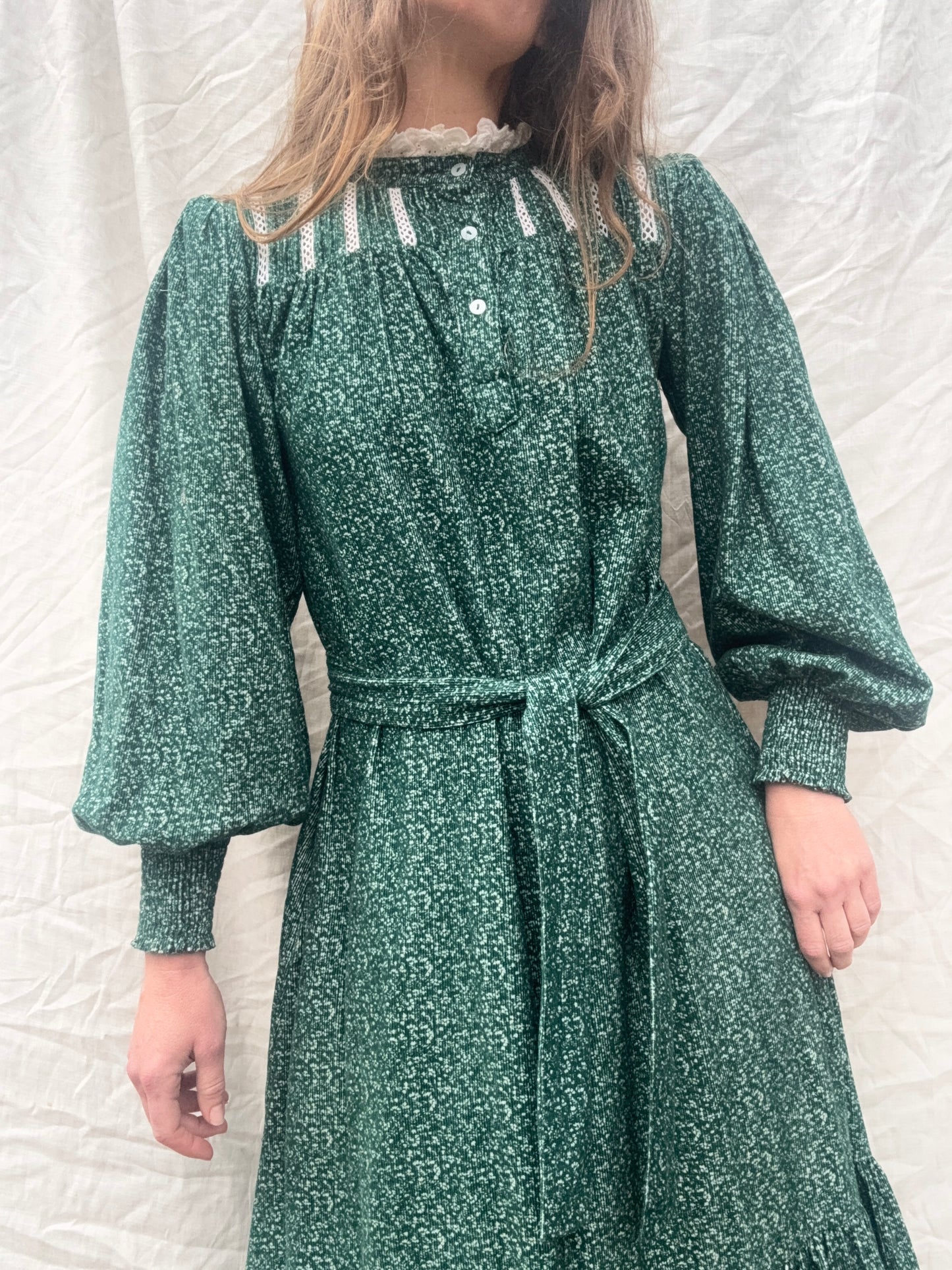 100% RECYCLED COTTON CORDUROY - CLOTHILDE DRESS FOREST GREEN MIDI
