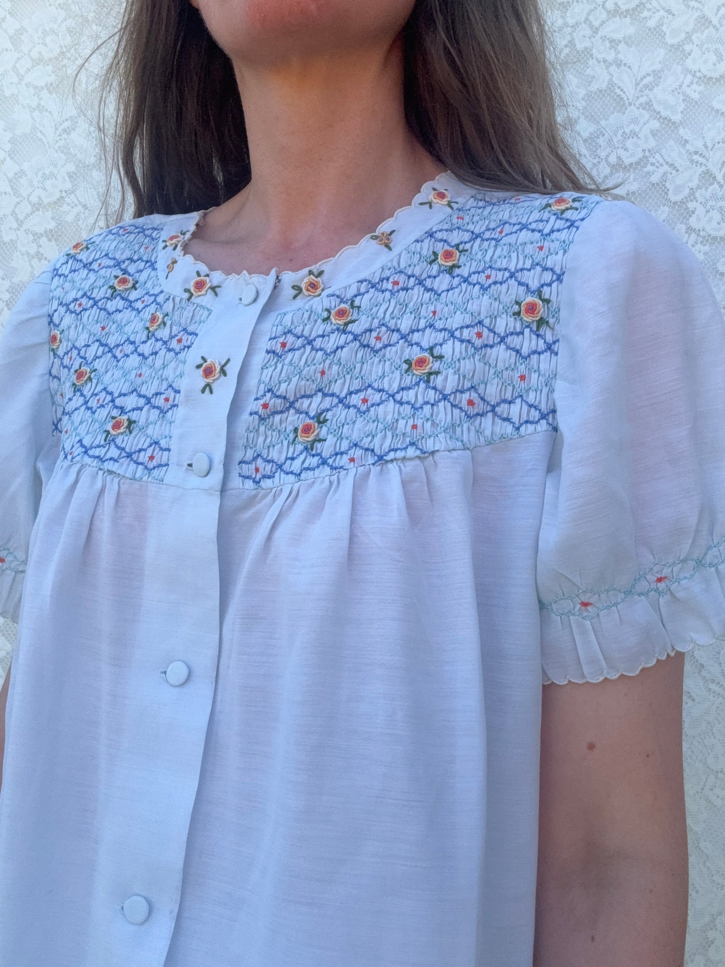 REWORKED - LIGHT BLUE SMOCK DETAILED BLOUSE 8-12