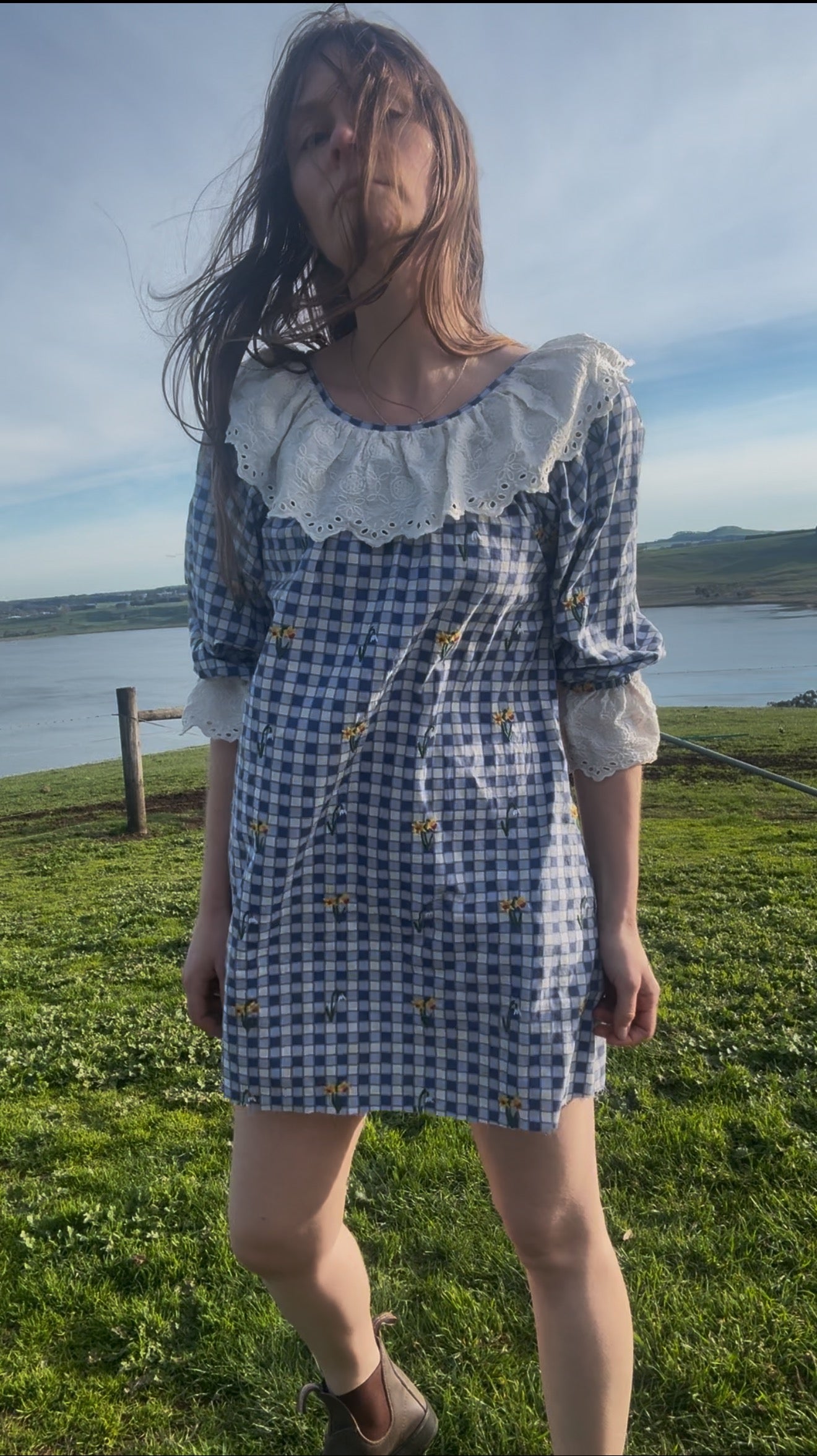 100% RECYCLED COTTON - MARTHA BLUE GINGHAM MINI