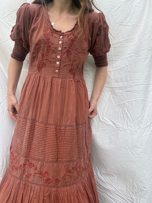 PRELOVED - 100% RECYCLED COTTON - AUGUSTINE MAXI DRESS DESERT CLAY S