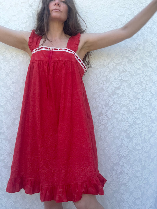 REWORKED - RED COTTON DAY DRESS 10-12