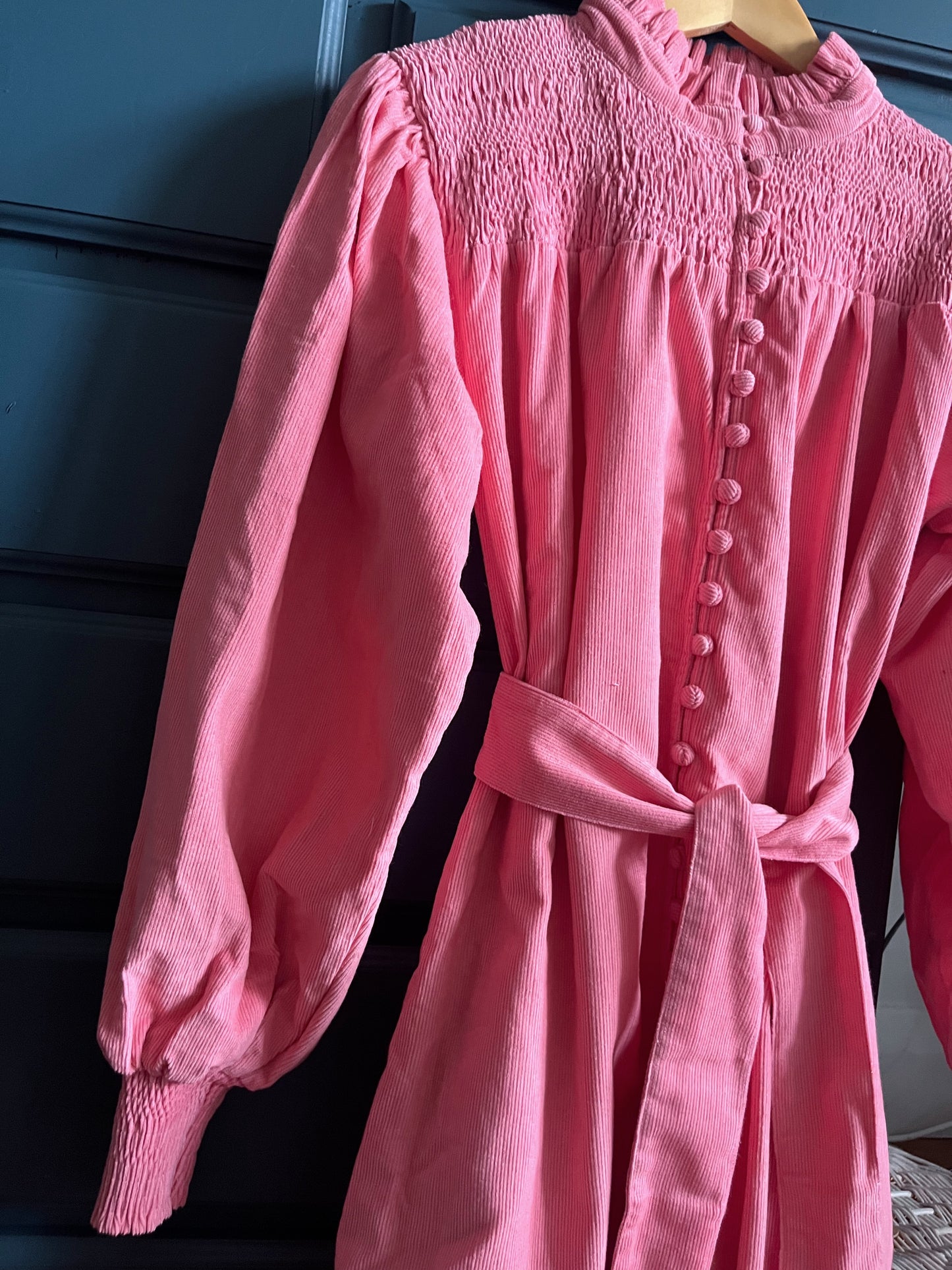 PRELOVED - 100% COTTON CORDUROY - CLOTHILDE DRESS CERISE PINK XS