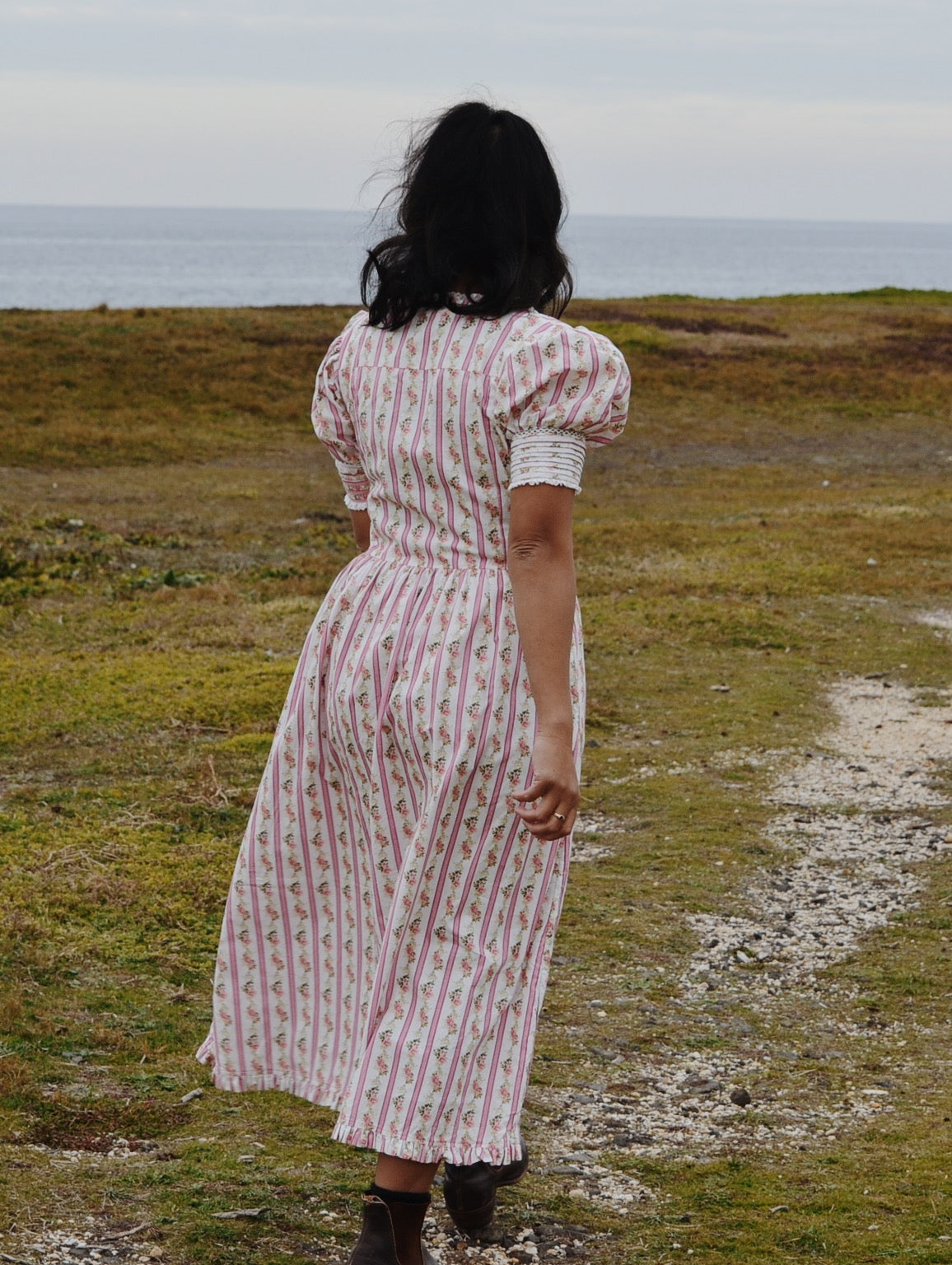 SECOND - 100% RECYCLED COTTON - AURELIA DRESS IN ROSE VINTAGE WALLPAPER