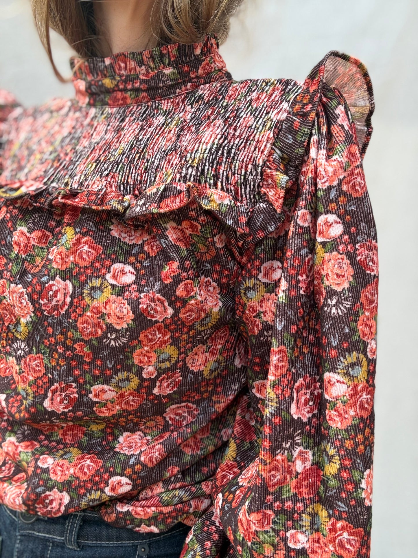 SECOND - 100% RECYCLED COTTON CORDUROY- BAMBI BLOUSE AUTUMNAL FLORAL XL