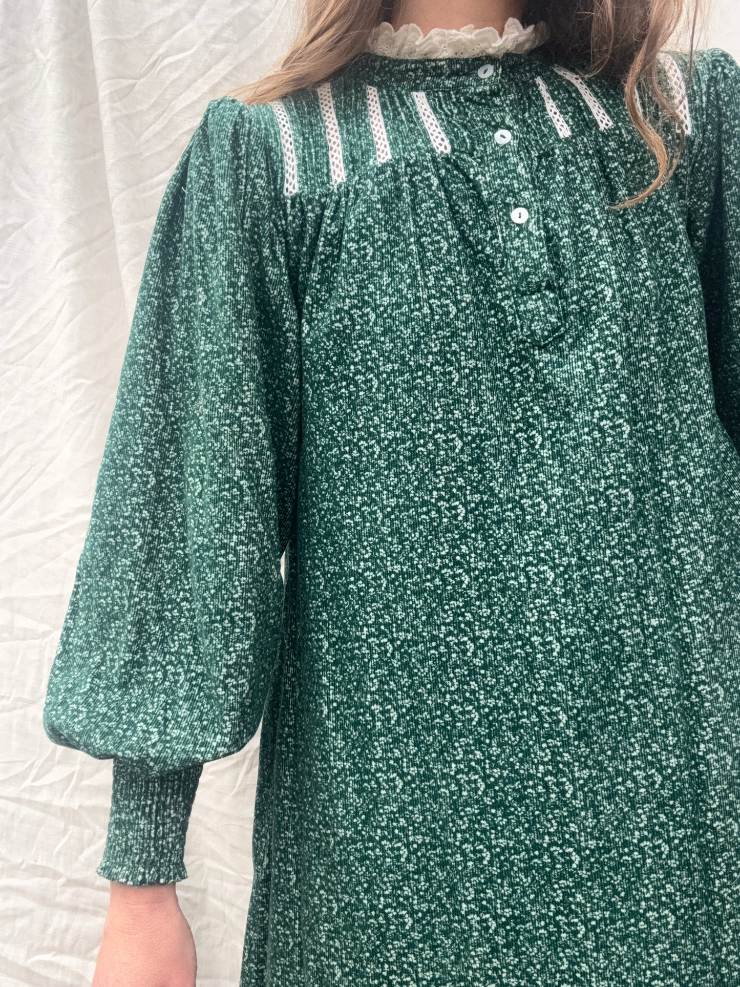 100% RECYCLED COTTON CORDUROY - CLOTHILDE DRESS FOREST GREEN MIDI