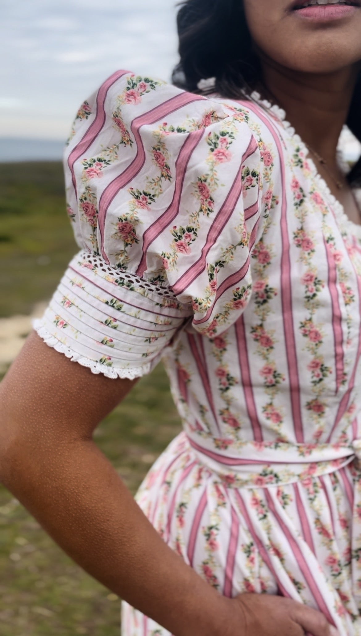 SECOND - 100% RECYCLED COTTON - AURELIA DRESS IN ROSE VINTAGE WALLPAPER