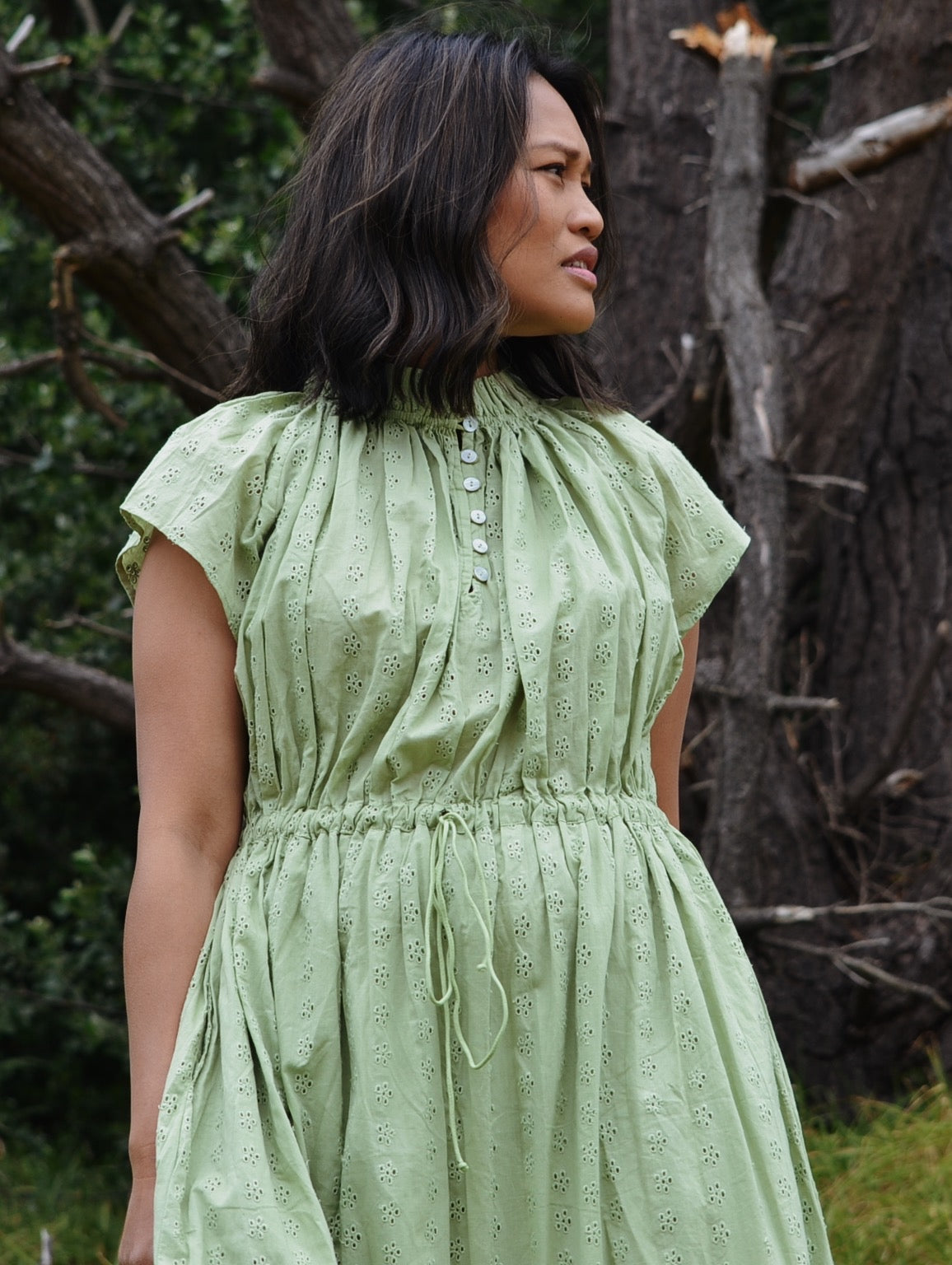 100% RECYCLED COTTON - ISABEL DRESS SAGE COTTON LACE