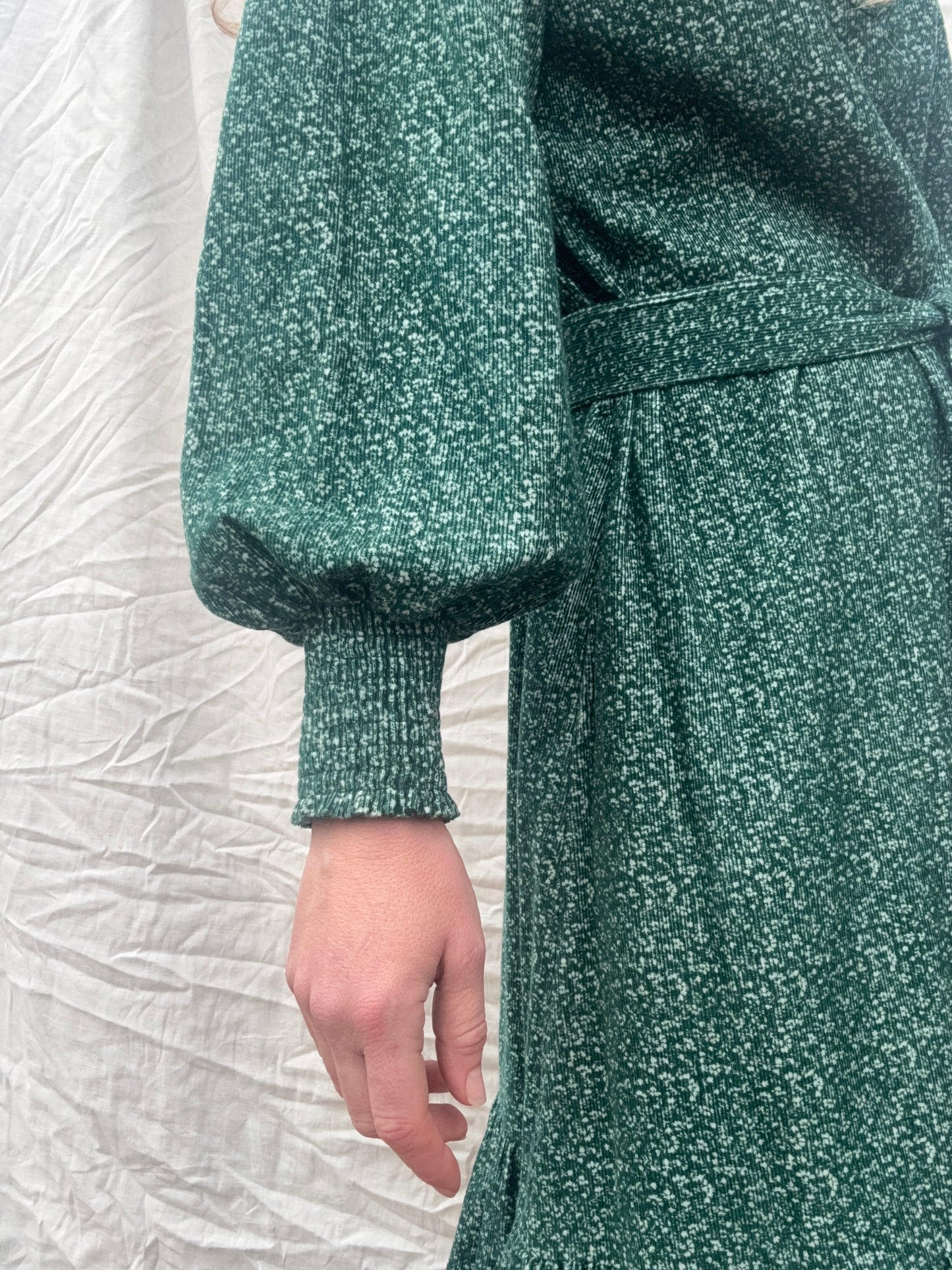 100% RECYCLED COTTON CORDUROY - CLOTHILDE DRESS FOREST GREEN MIDI