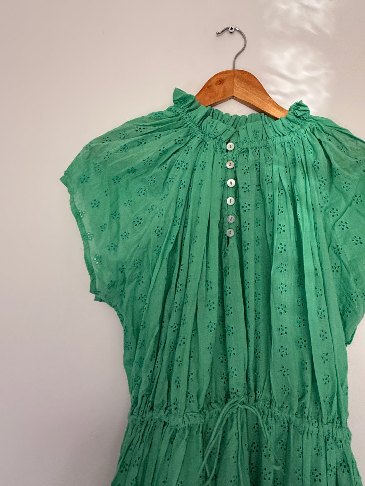 PRELOVED - 100% RECYCLED COTTON - ISABEL DRESS JADE GREEN COTTON LACE - L