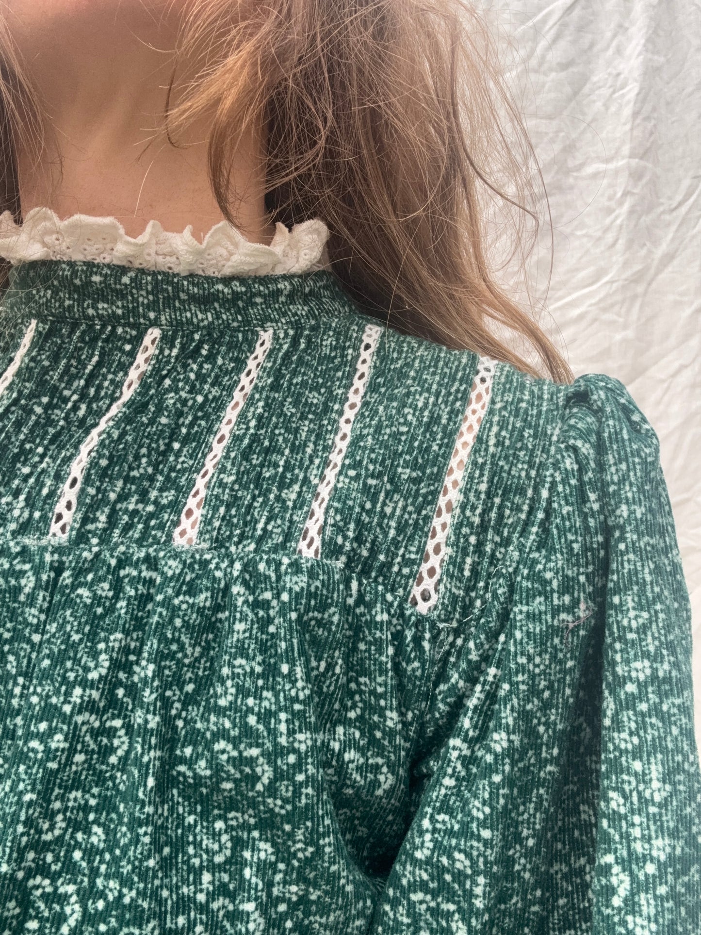 100% RECYCLED COTTON CORDUROY - CLOTHILDE DRESS FOREST GREEN MIDI