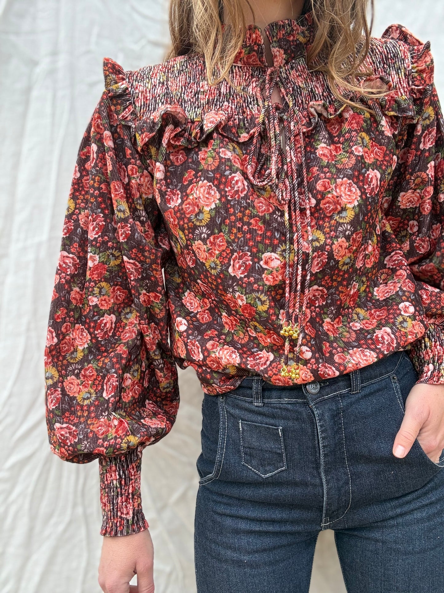 SECOND - 100% RECYCLED COTTON CORDUROY- BAMBI BLOUSE AUTUMNAL FLORAL XL