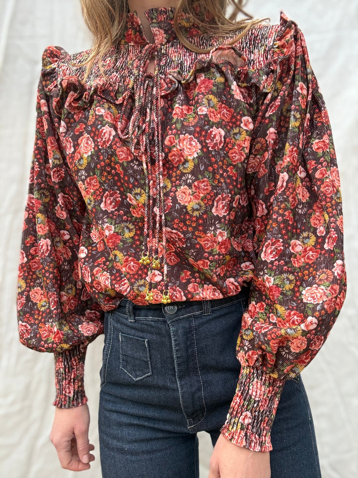 SECOND - 100% RECYCLED COTTON CORDUROY- BAMBI BLOUSE AUTUMNAL FLORAL XL