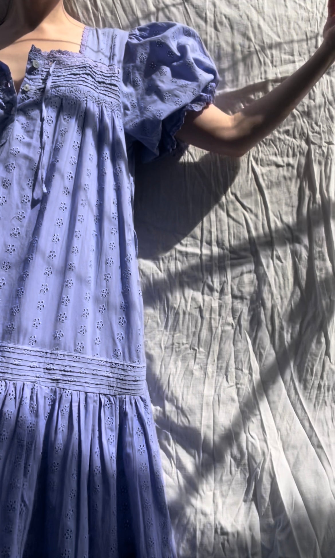 PRELOVED - 100% RECYCLED COTTON - MORNING SONG HAND SMOCKED TIERED DRESS - VERI PERI LARGE