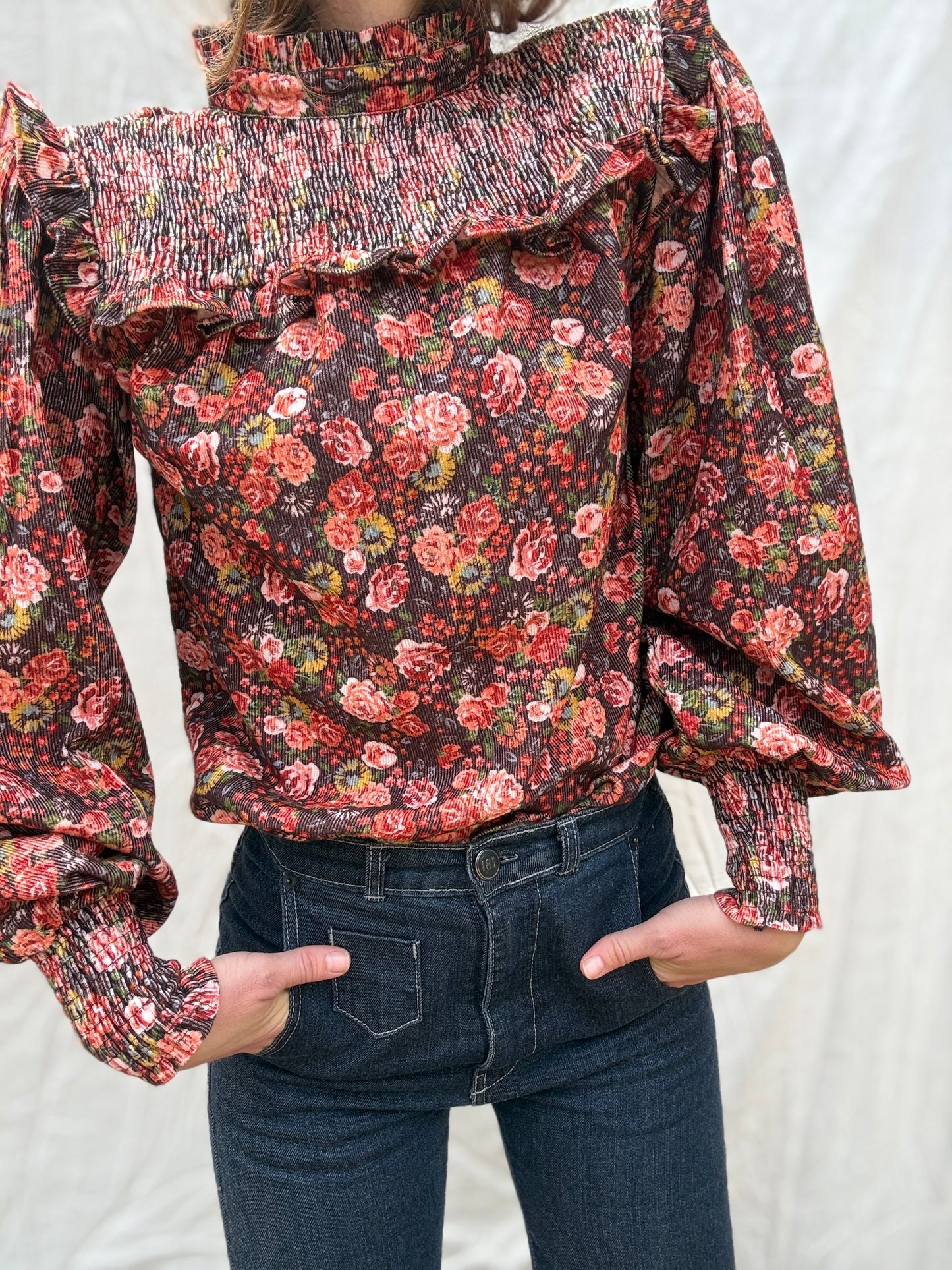 SECOND - 100% RECYCLED COTTON CORDUROY- BAMBI BLOUSE AUTUMNAL FLORAL XL